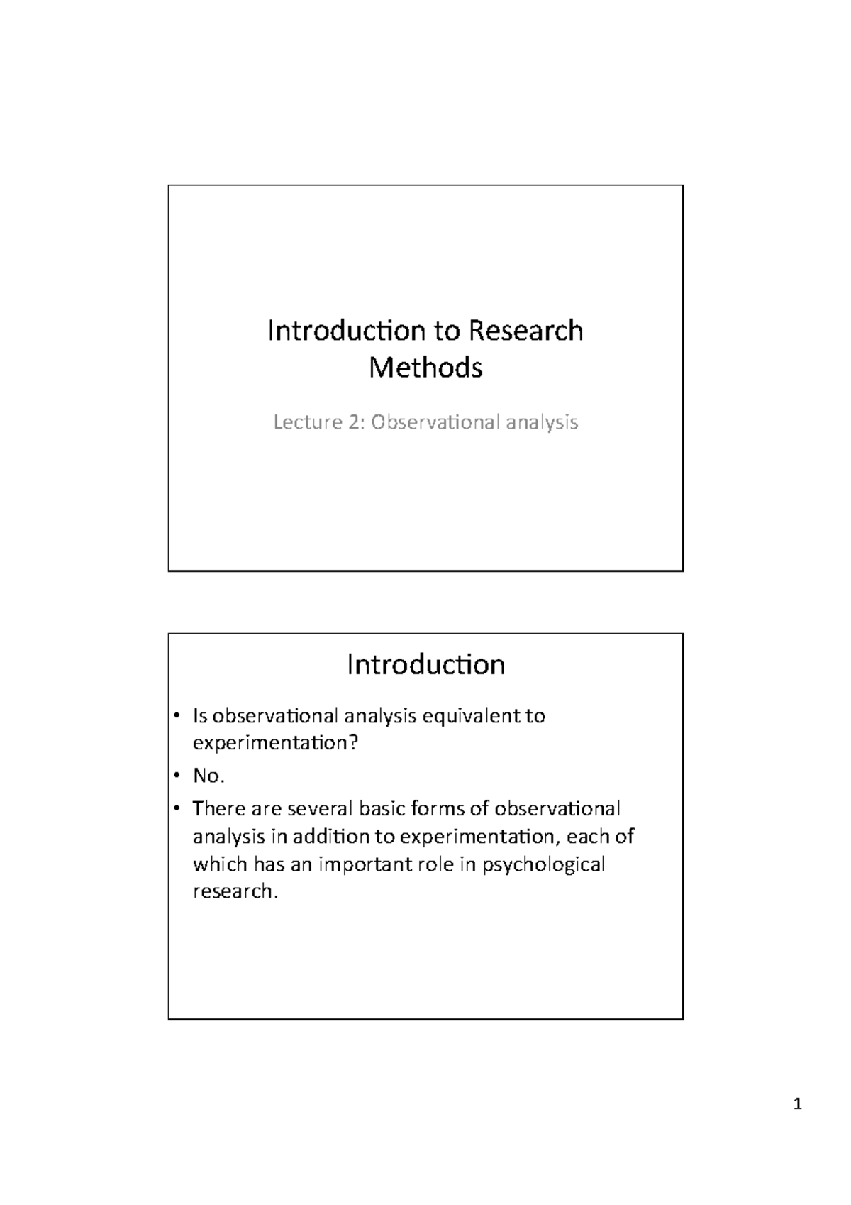 Research Methods Lecture Week 2 Introduc On To Research Methods
