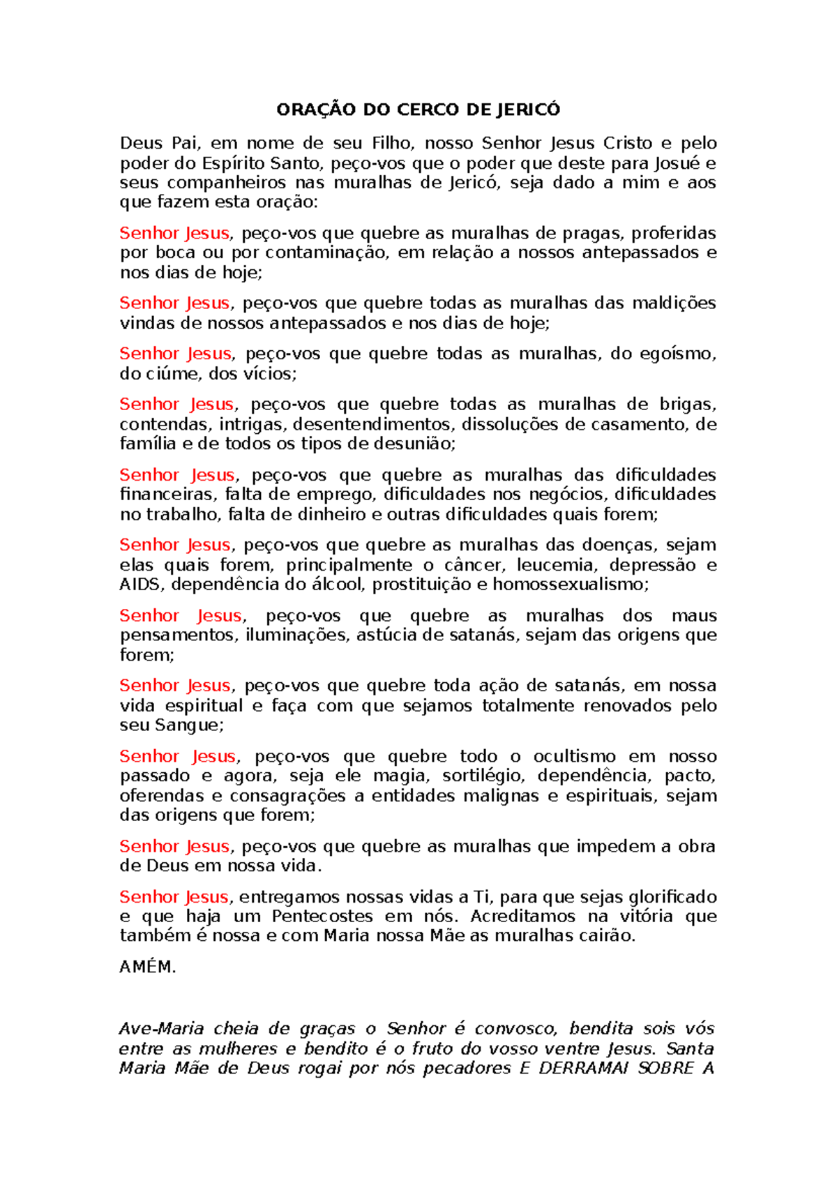Oração DE Jerico - ORAÇÃO DO CERCO DE JERICÓ Deus Pai, em nome de seu ...