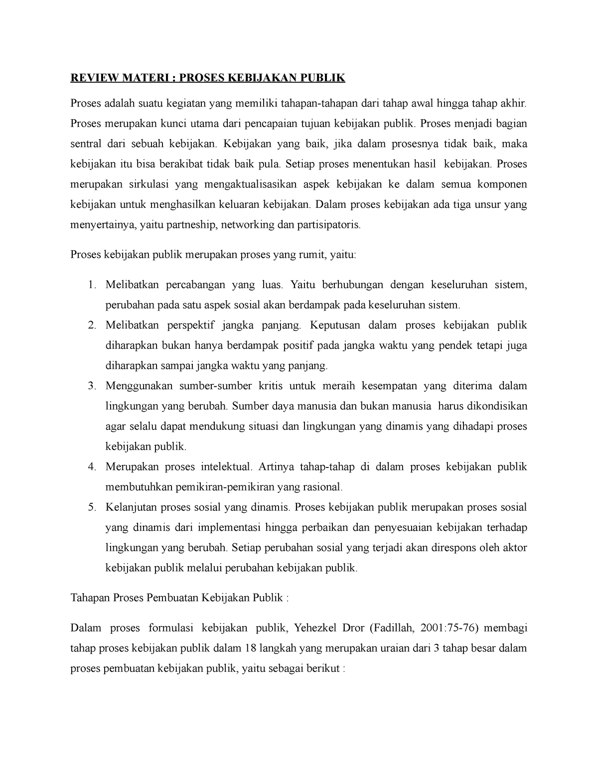 Review Materi Proses Kebijakan Publik Review Materi Proses