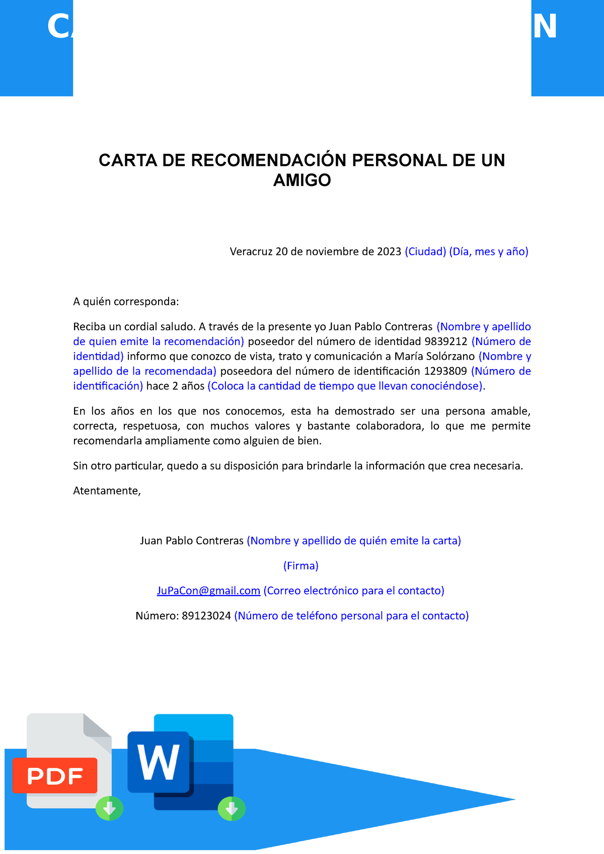 Carta De Recomendacion Personal De Un Amigo - CARTA DE RECOMENDACIÓN ...