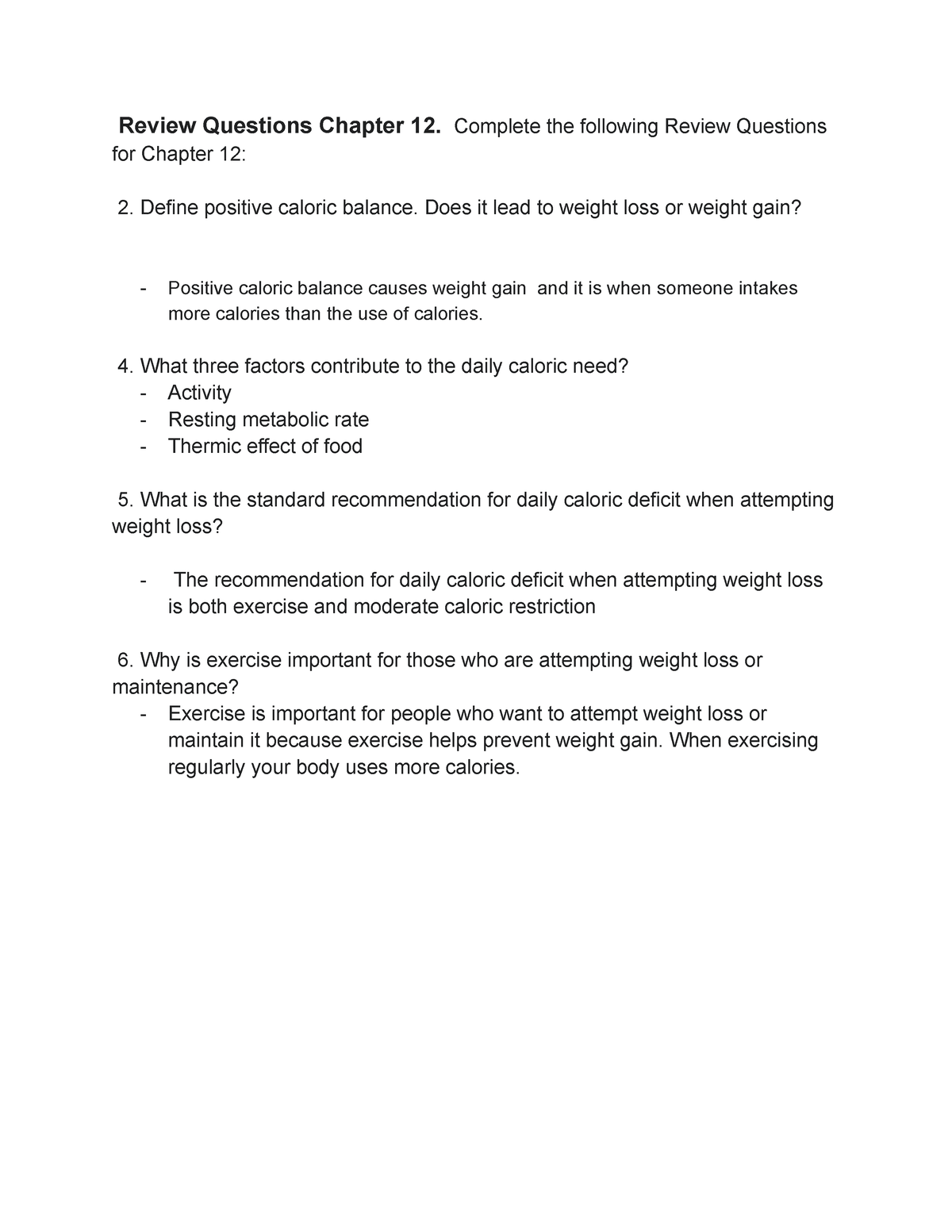 Review Questions Chapter 12 - Complete The Following Review Questions ...