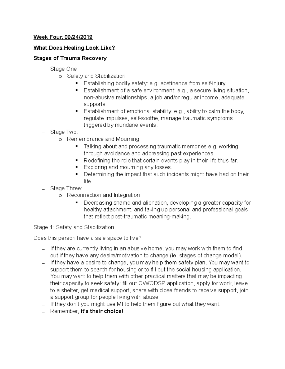 Week 4 - Lecture notes 3 - Week Four, 09/24/ What Does Healing Look ...
