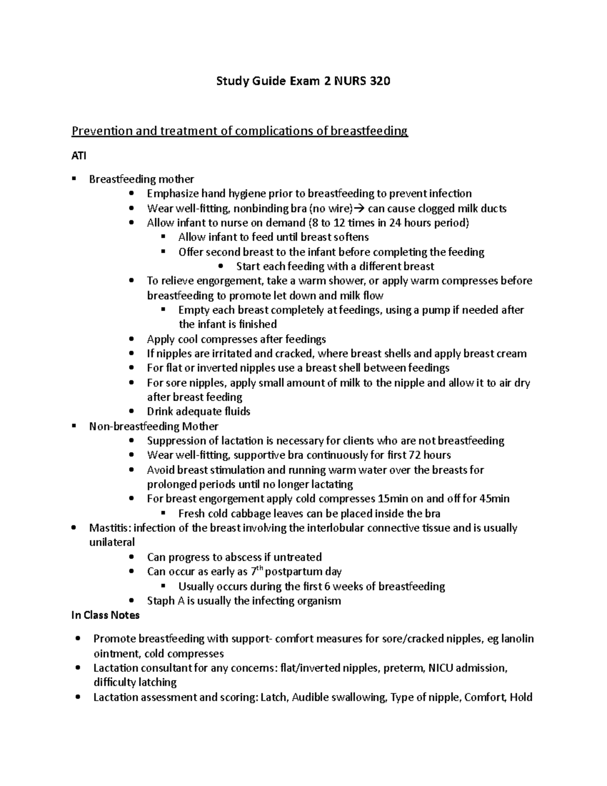 Exam 2 - Exam Study Guide - Study Guide Exam 2 NURS 320 Prevention and ...
