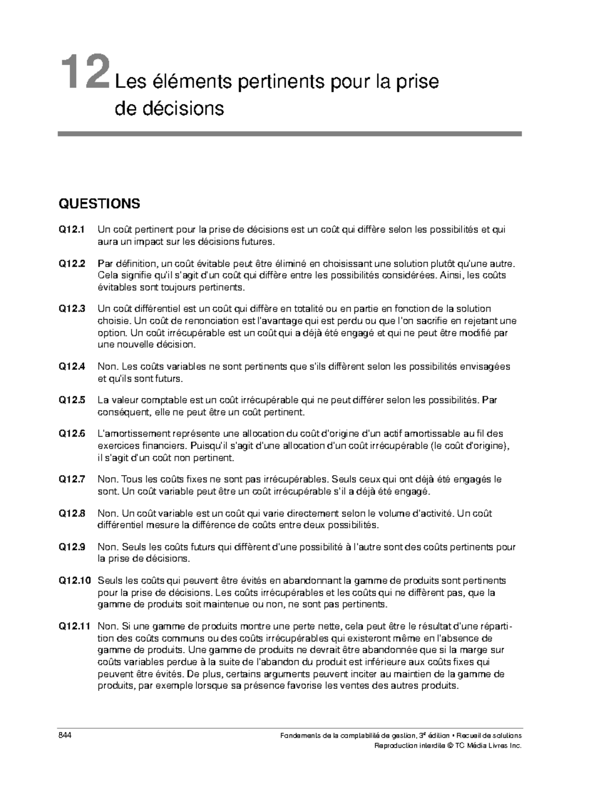 Fondements De La Comptabilité De Gestion 3e édition Ch12 solutionnaire - Corriger - 844 Fondements de la comptabilité de gestion,  3e édition • Recueil - Studocu