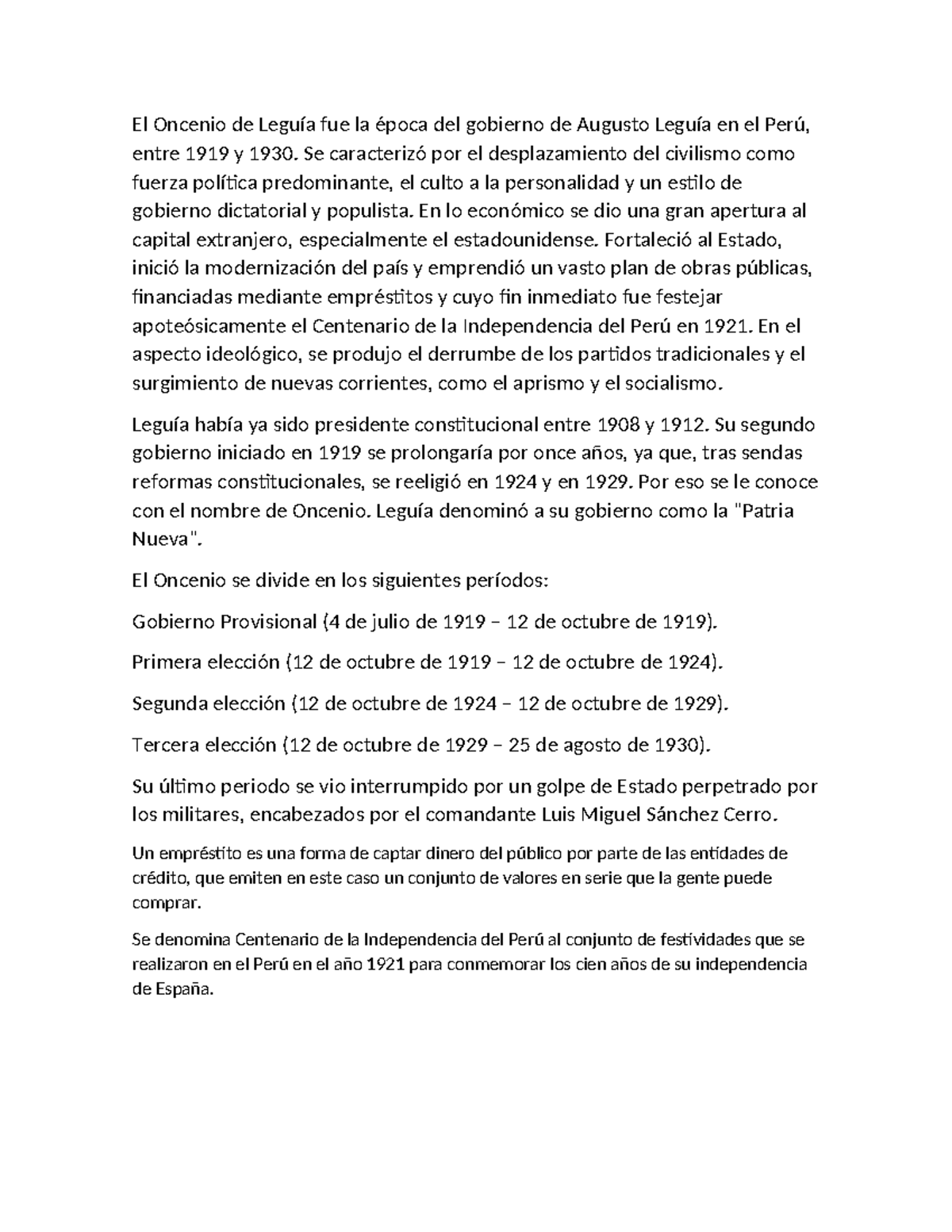 El Oncenio de Leguía fue la época del gobierno de