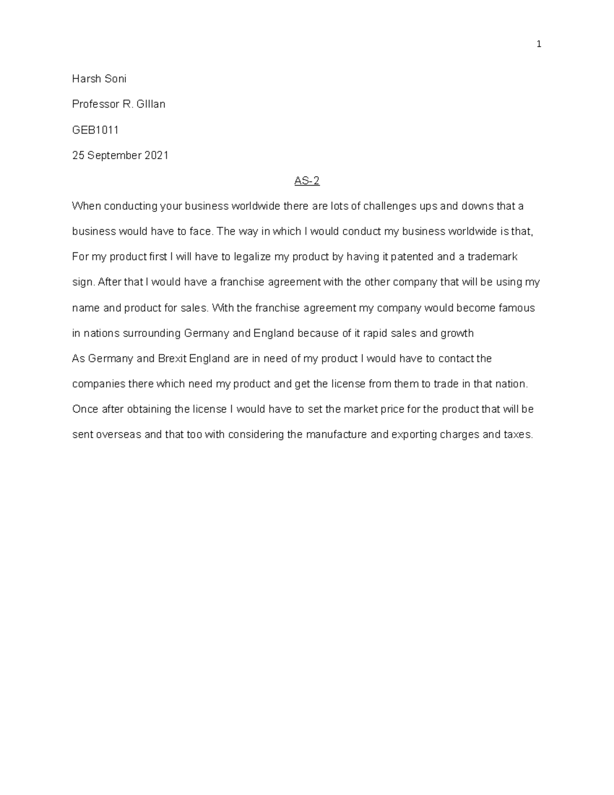 Homework 2 for Intro to Business class GEB 1011 - GEB 1011 - Palm Beach ...