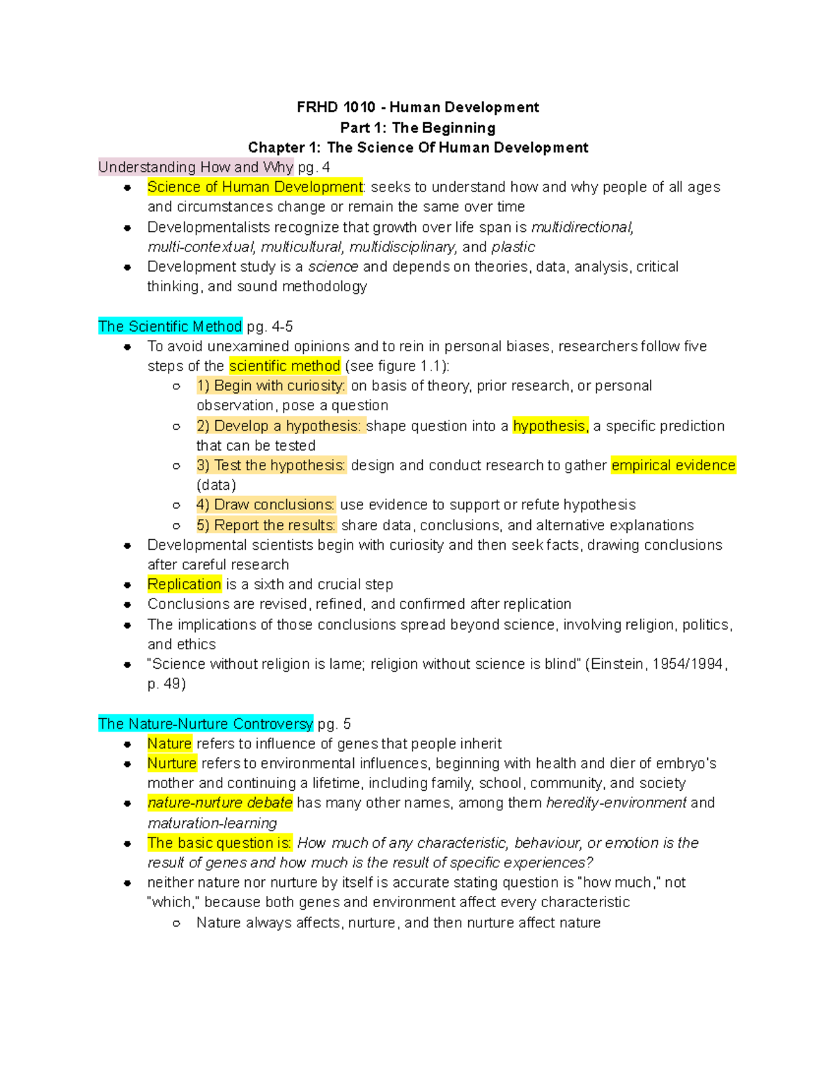 FRHD 1010 Human Development Chapter 1 Notes - FRHD 1010 - U of G - Studocu