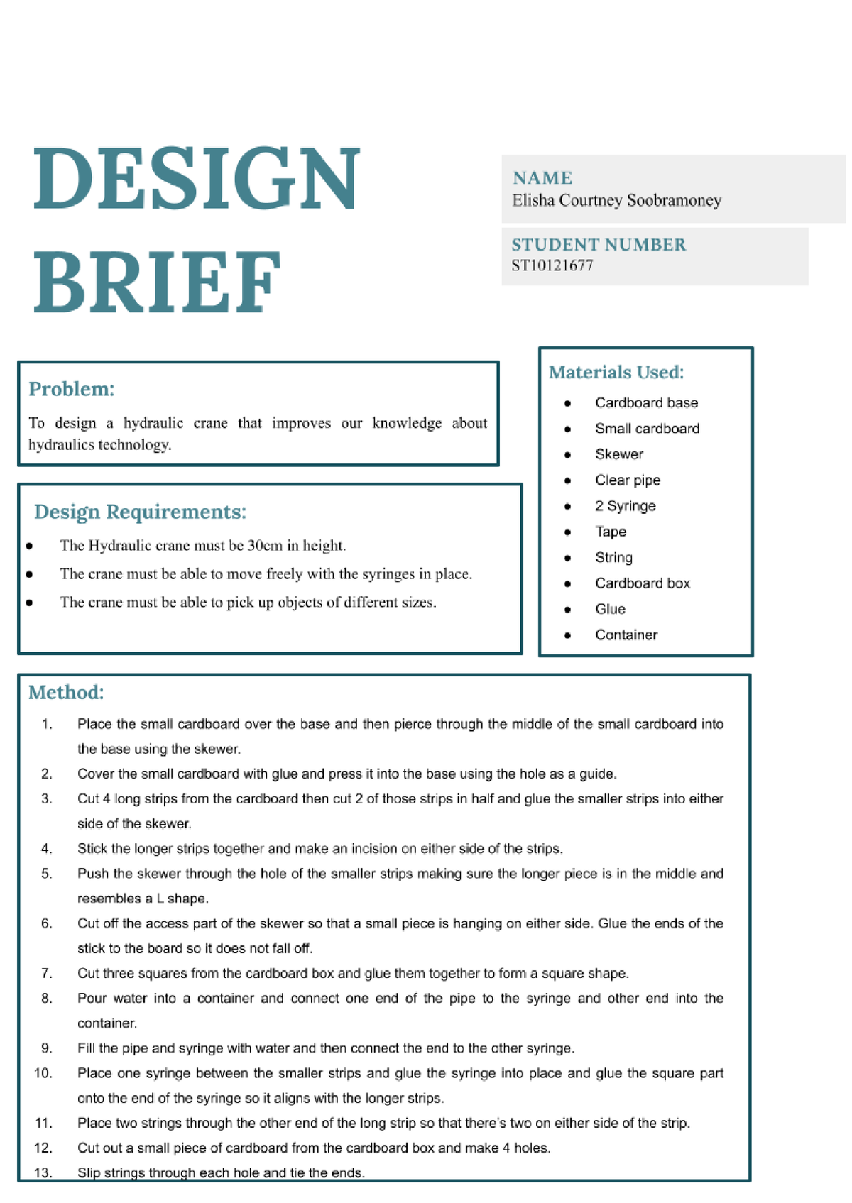 how to write a design brief grade 7 crane