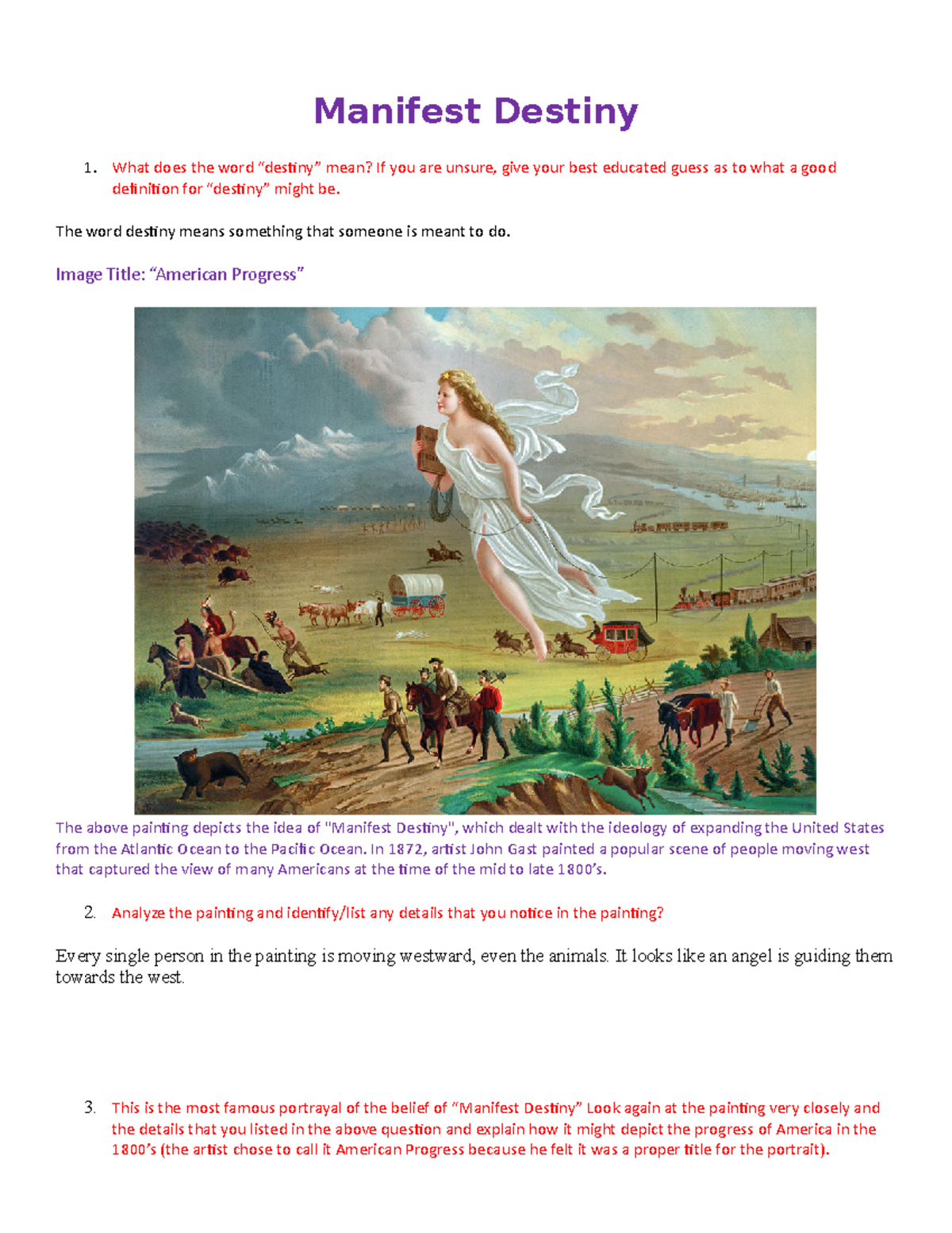 Manifest destiny worksheet