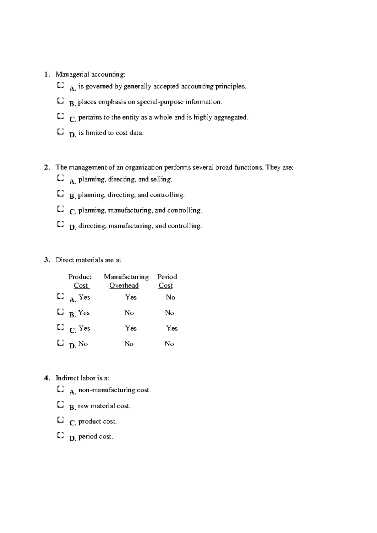 Managerial Acctg Overview practice - Managerial accounting: A. is ...