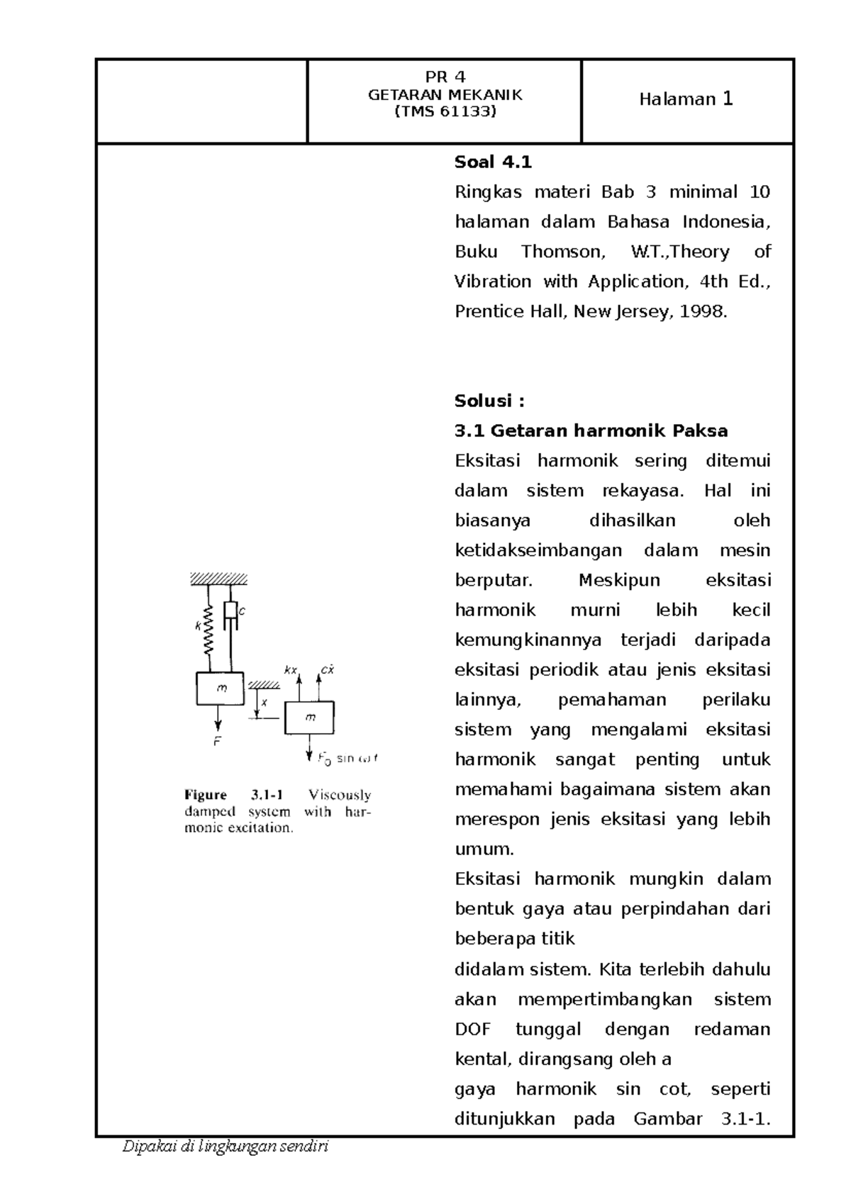 2022 61133 Ringkasan BAB 3 Theory Of Vibration With Application ...