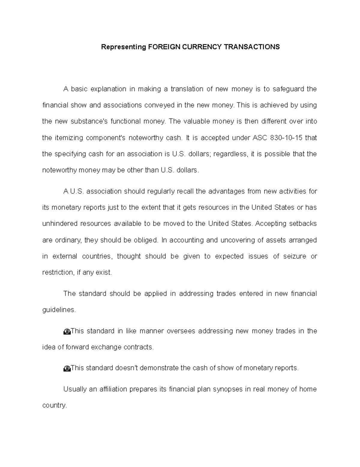 Recording Foreign Currency Transactions Representing FOREIGN CURRENCY