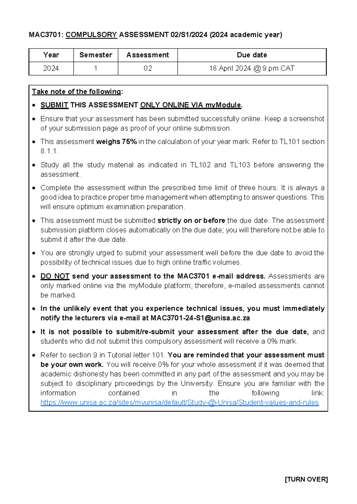 MAC3701 2024 S1 Ass2 ass2 2024 MAC3701 COMPULSORY ASSESSMENT 02/S1