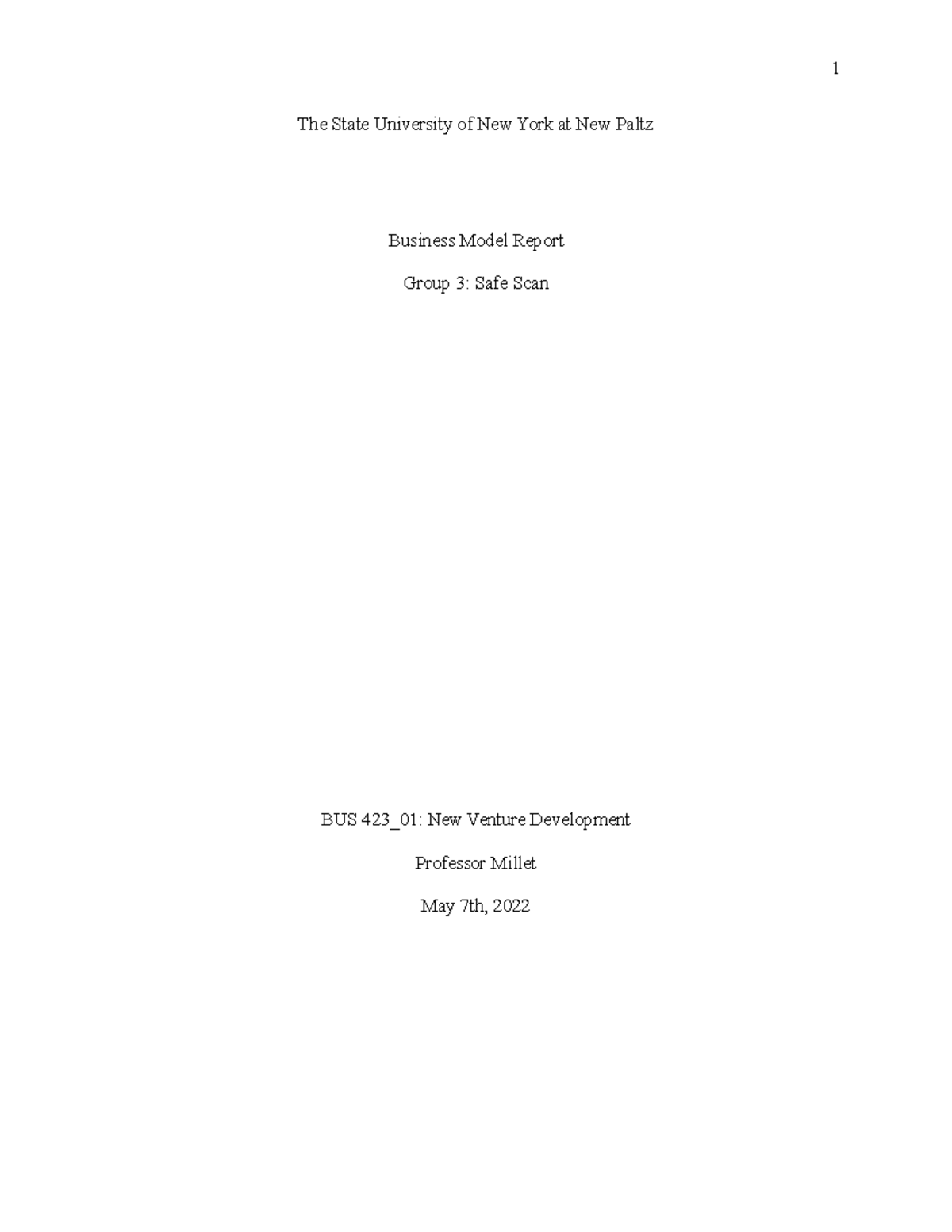 Group Assignment Business Model Report - The State University of New ...