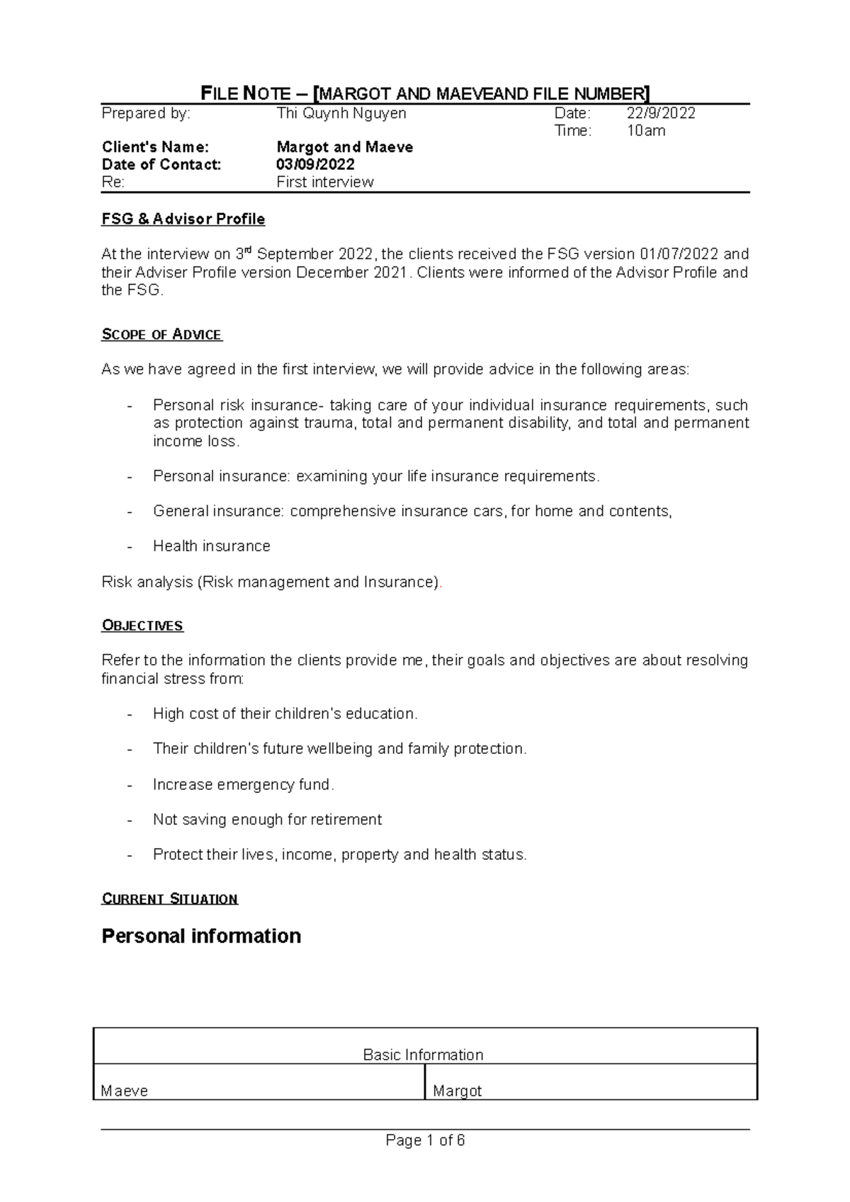 FINC3006 2022 FILE NOTE Blank FILE NOTE [MARGOT AND MAEVEAND FILE