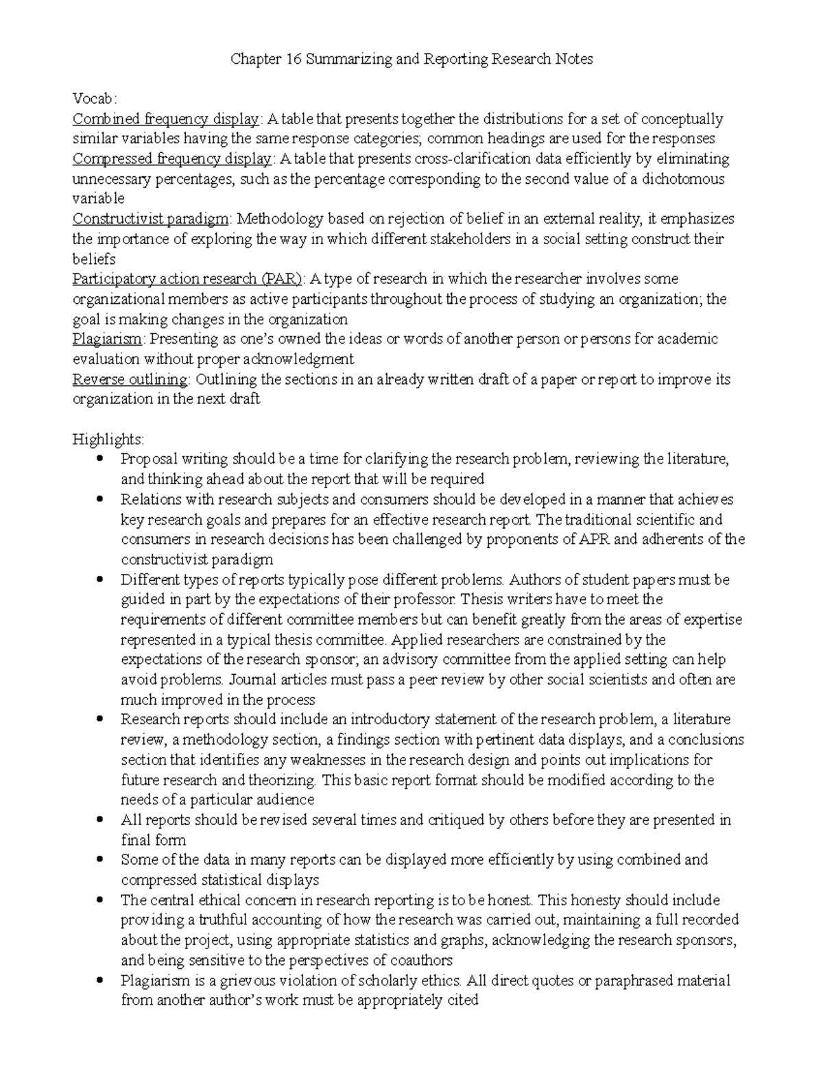 Chapter 16 Summarizing and Reporting Research Notes - The traditional ...