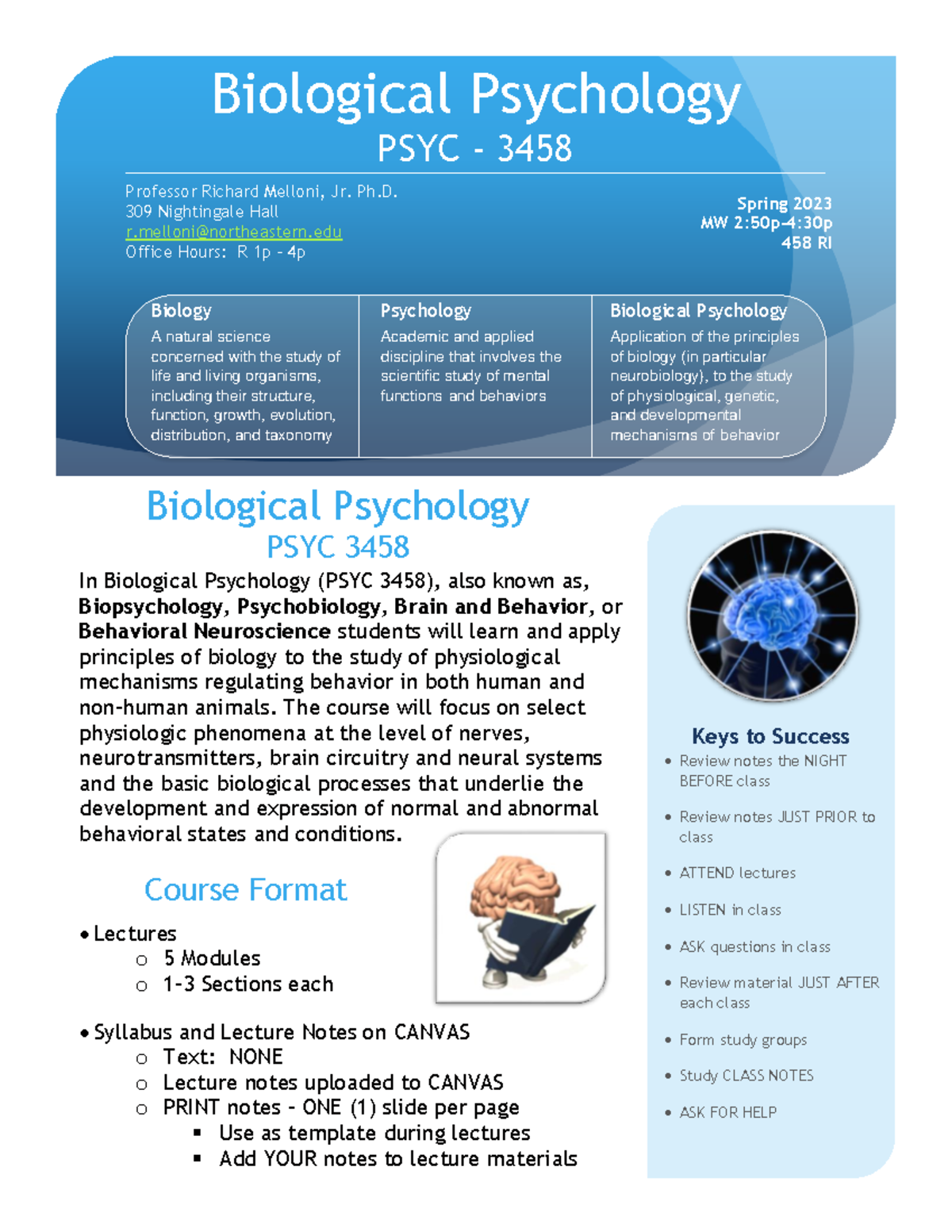 Bio Psych Syllabus Spring 2023 - In Biological Psychology (PSYC 3458 ...