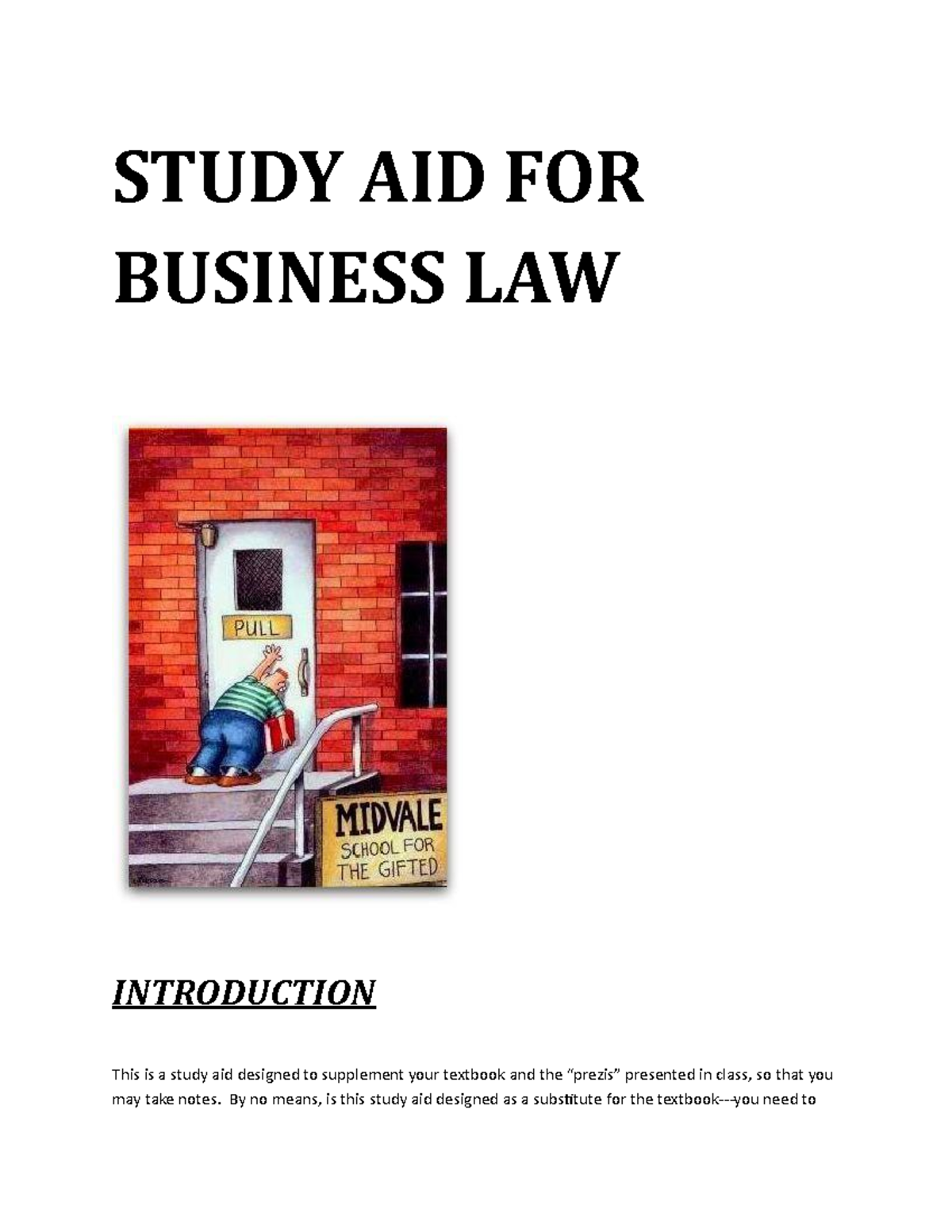 Study Aid For Business Law Exam 1 - STUDY AID FOR BUSINESS LAW ...