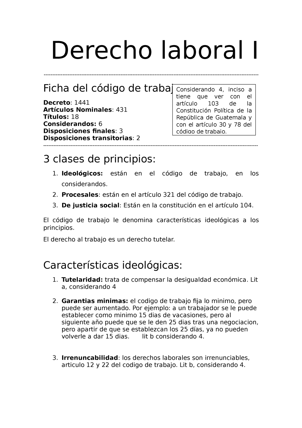 Ondas Normal Mantenimiento Derecho Laboral: Código De Trabajo Y Constitución Política De La República  De Guatemala. - Derecho - Studocu