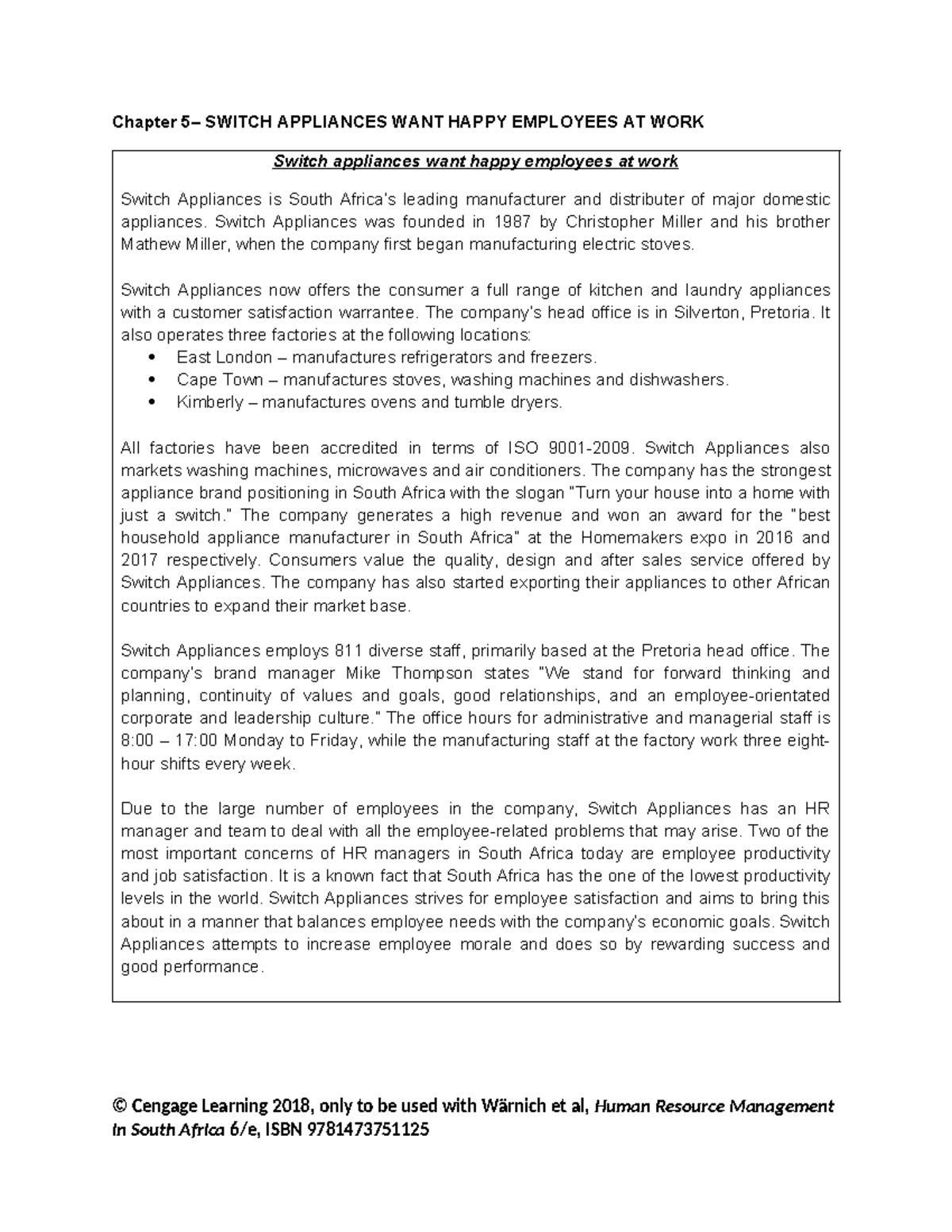 Chapter 5 SLIDES Chapter 5 SWITCH APPLIANCES WANT HAPPY EMPLOYEES