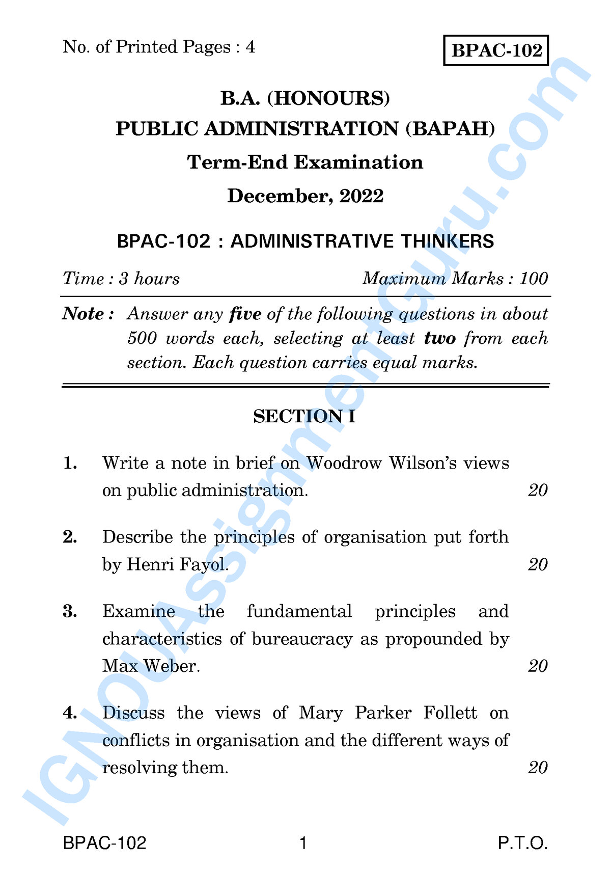 BPAC-102 Question Paper - BPAC-102 1 P.T. BPAC- B. (HONOURS) PUBLIC ...