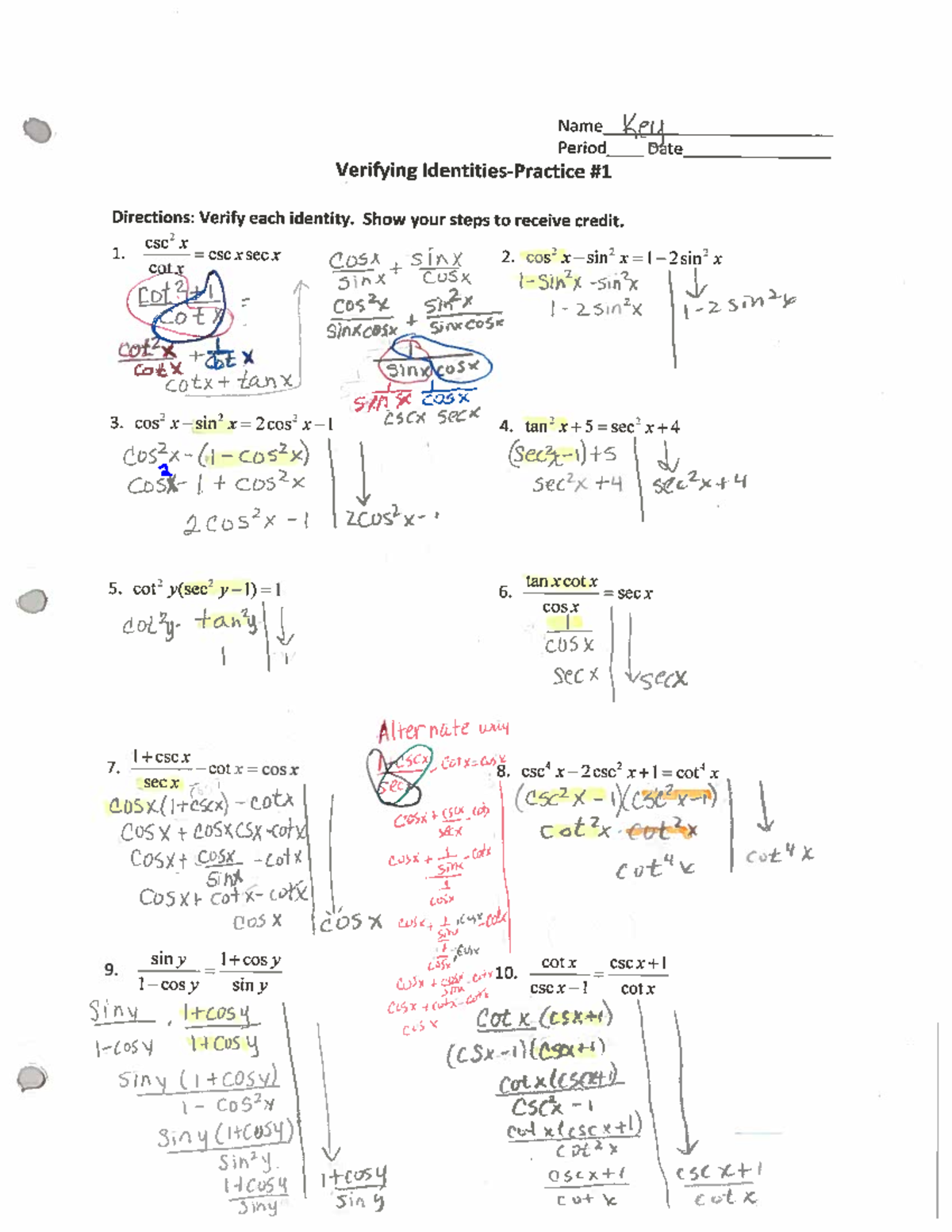 Verifying+Identities-Practice+#1 - MTE 3 - Studocu