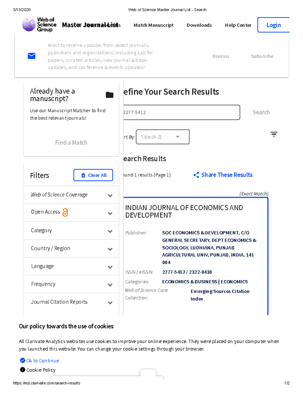 Web Of Science Master Journal List - Search - Clarivate/search-results ...