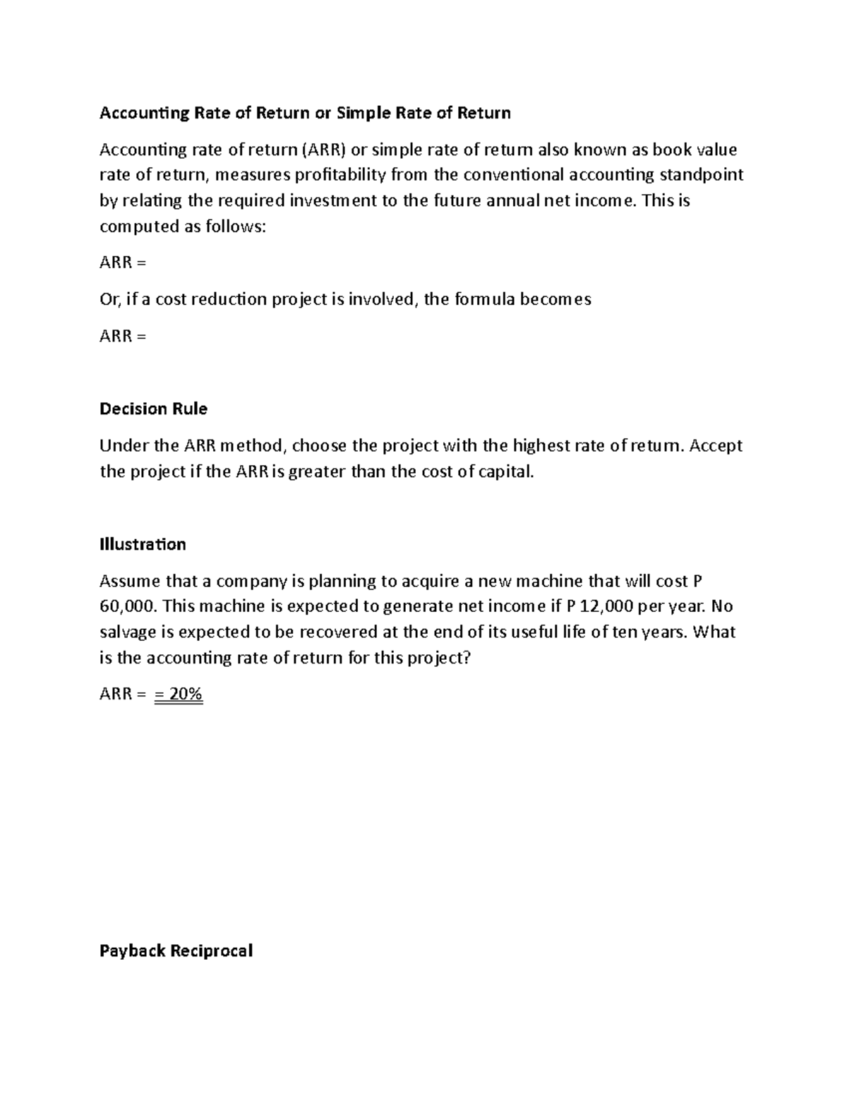 Capital Budgeting - 2 - Accounting Rate of Return or Simple Rate of ...