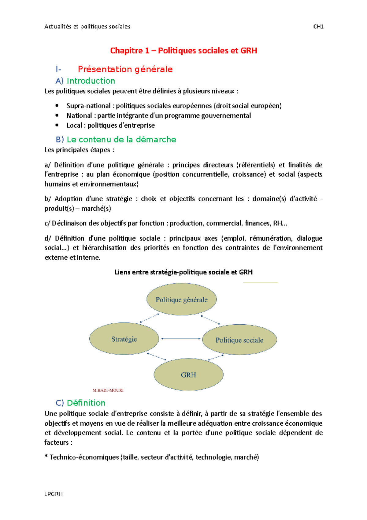 Chapitre 1 - Politiques Sociales Et GRH - Notes De Cours 1 - Chapitre 1 ...