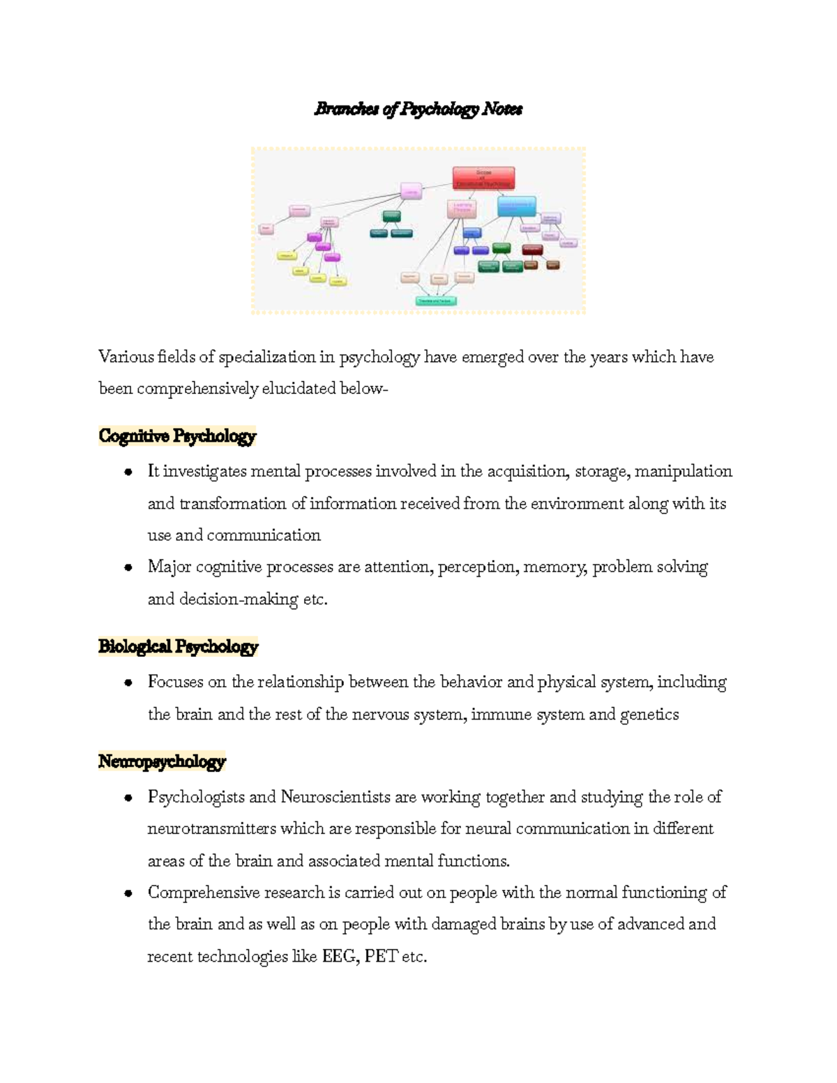 Branches of Psychology - Biological Psychology Focuses on the ...