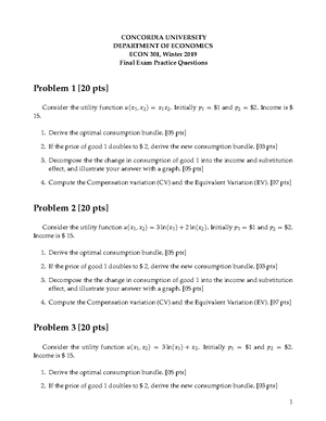 Assignment 1 - N/A - Concordia University Department of Economics Econ ...