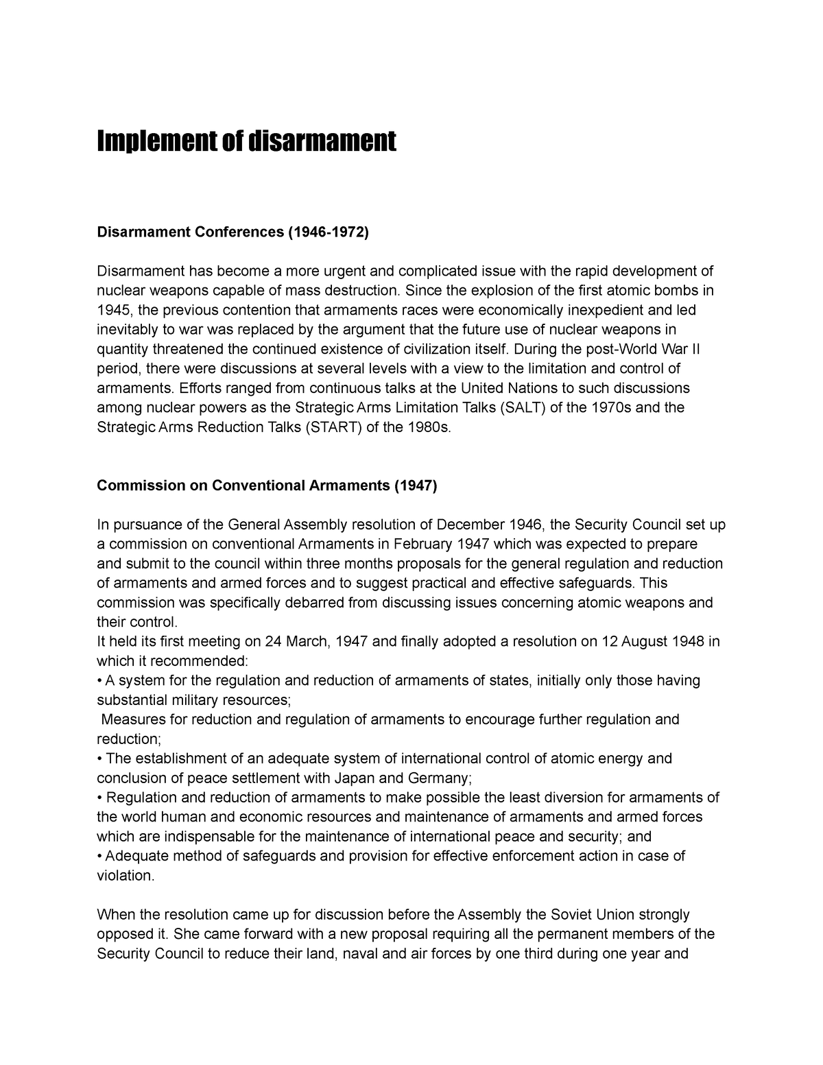 need for disarmament essay