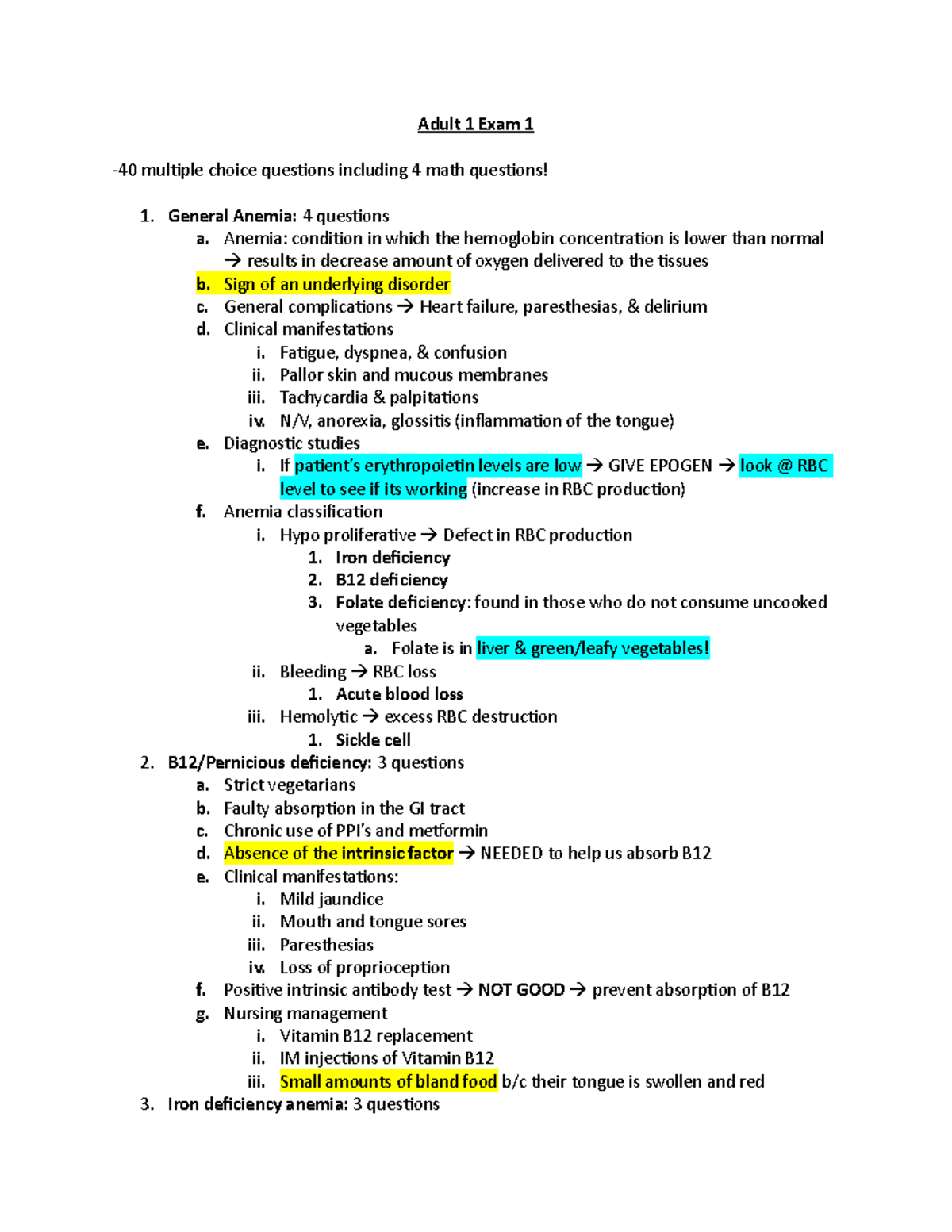 Med Surg 1 Exam 1 Review - Adult 1 Exam 1 -40 Multiple Choice Questions ...