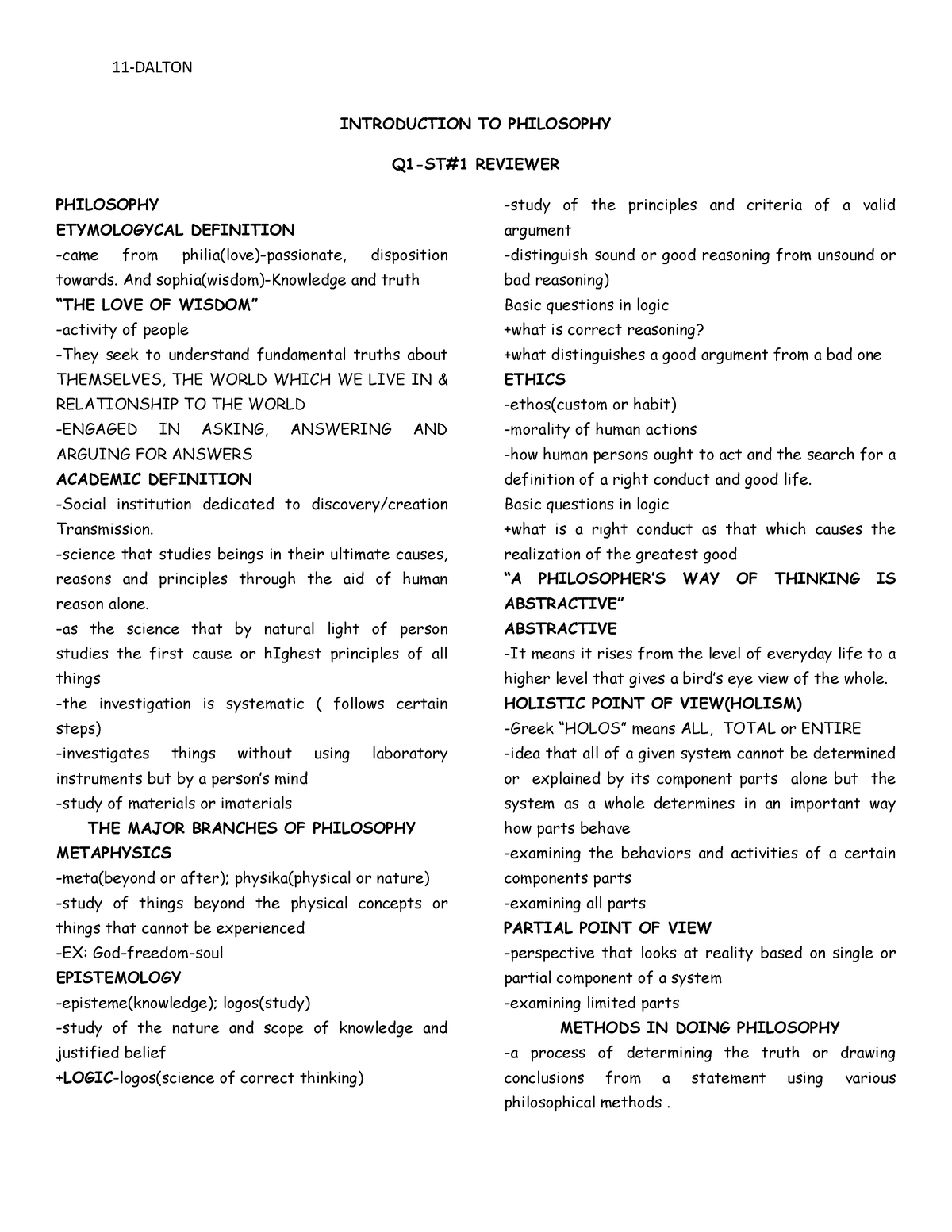 STEM11 Philo-Q1ST1- Reviewer - 1 1-DALTON INTRODUCTION TO PHILOSOPHY Q1 ...