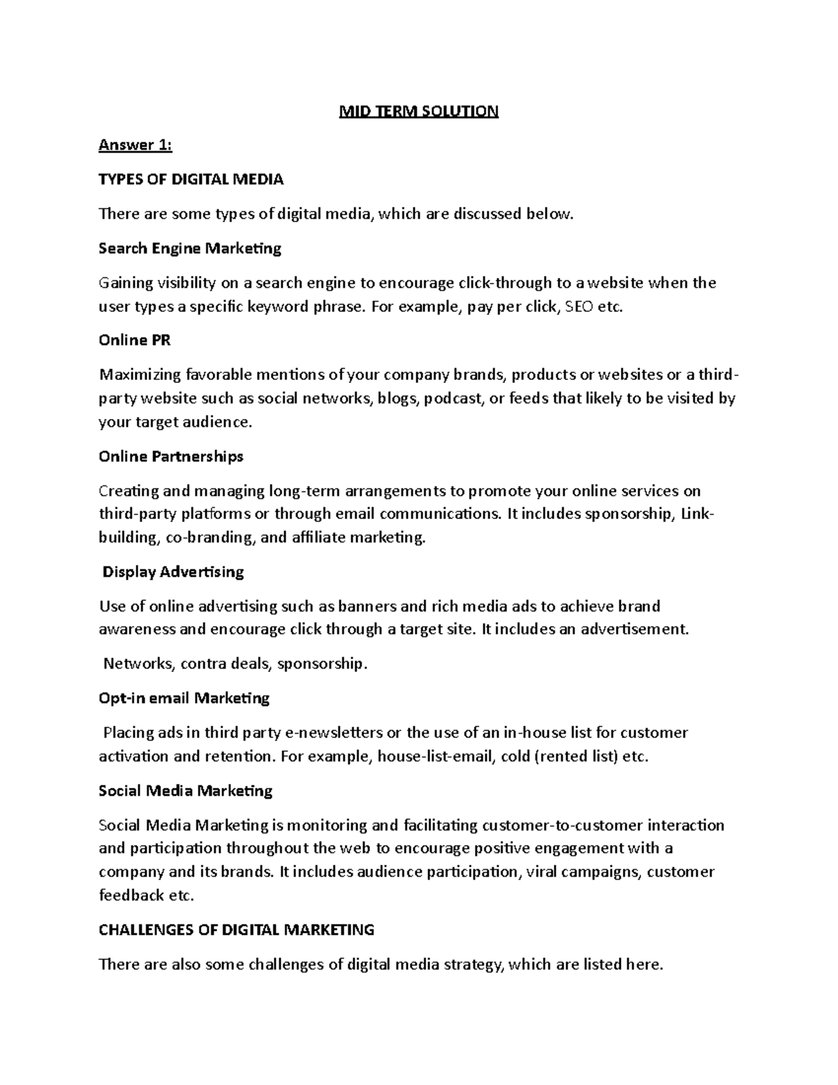 MID TERM Solution - Very informative - MID TERM SOLUTION Answer 1 ...