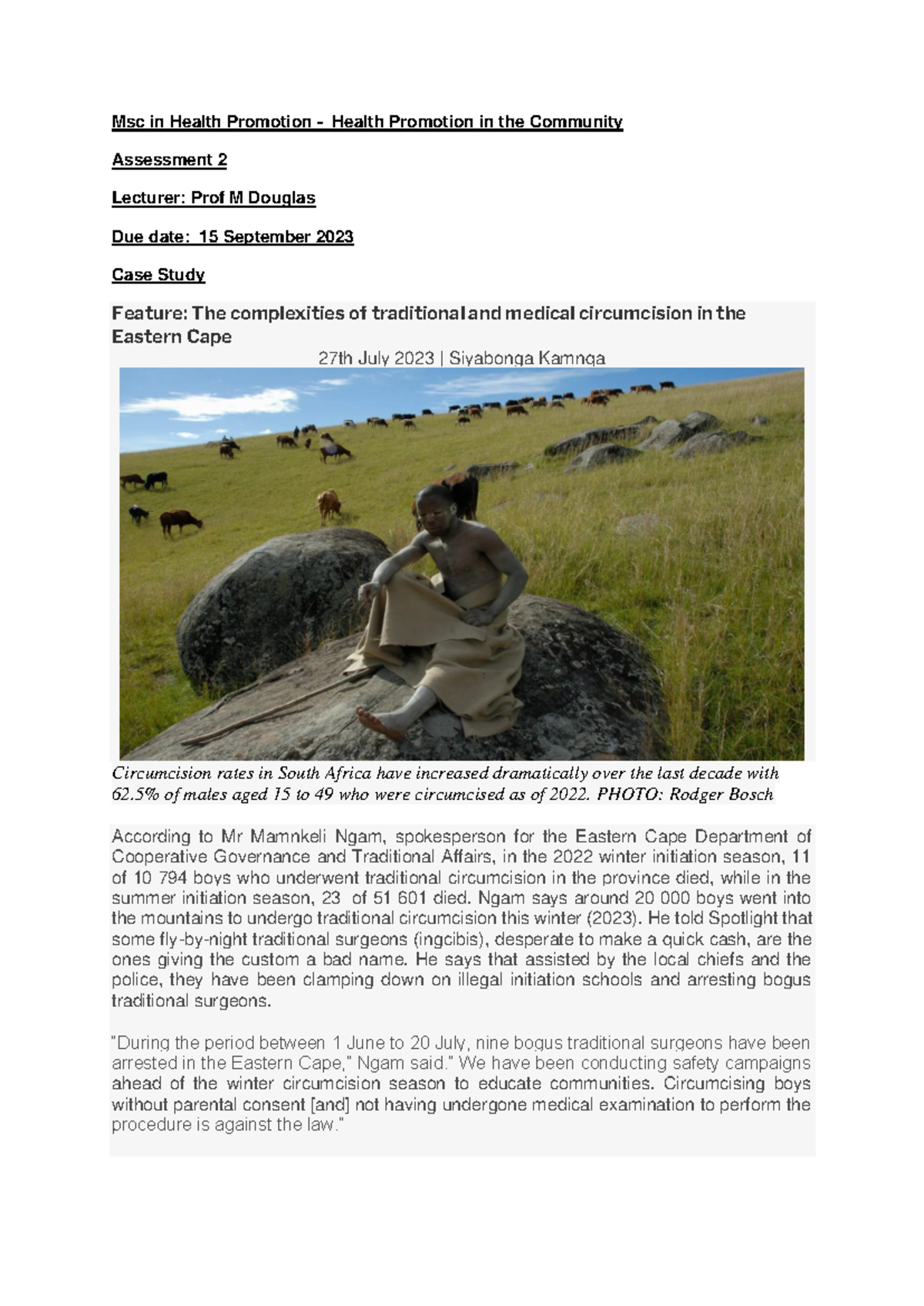 Assessment 2 Case Study 2023 - Msc in Health Promotion - Health ...