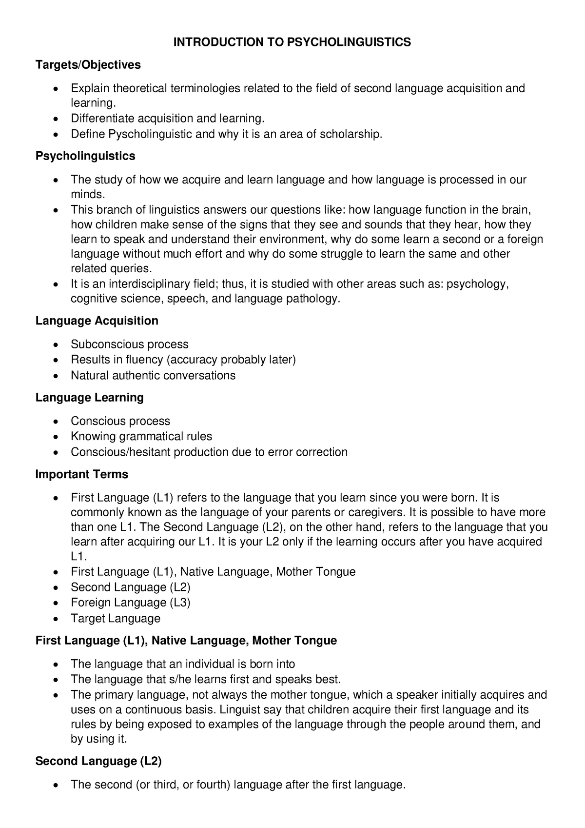 Introduction TO Psycholinguistics - INTRODUCTION TO PSYCHOLINGUISTICS ...