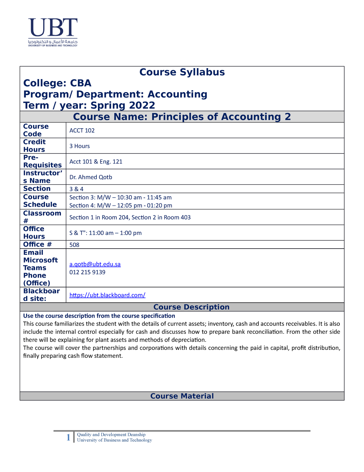 ACCT102 Course Syllabus Spring 2022 - Course Syllabus College: CBA ...