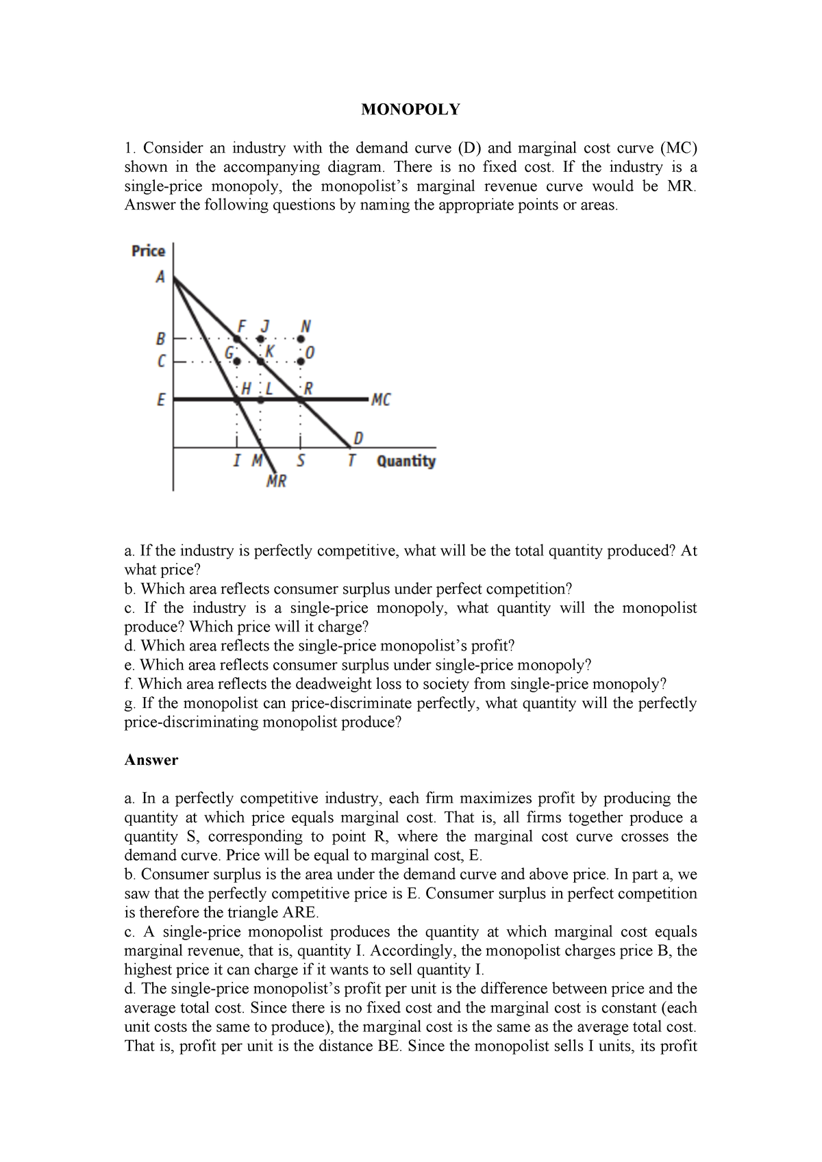 Exercises Monopoly, Oligopoly And Monopolistic Competition - MONOPOLY ...