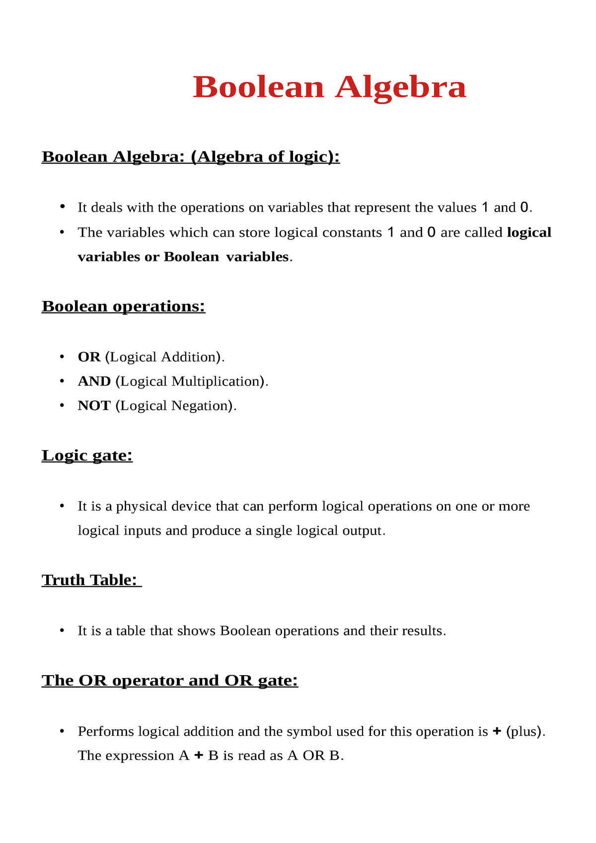 Boolean Algebra - Useful - Boolean Algebra Boolean Algebra : ( Algebra ...