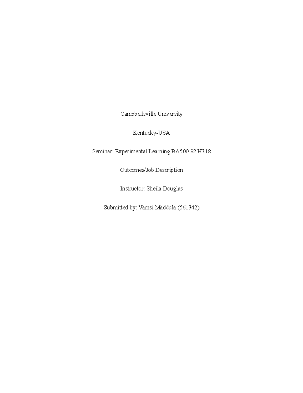 Job Description Campbellsville University KentuckyUSA