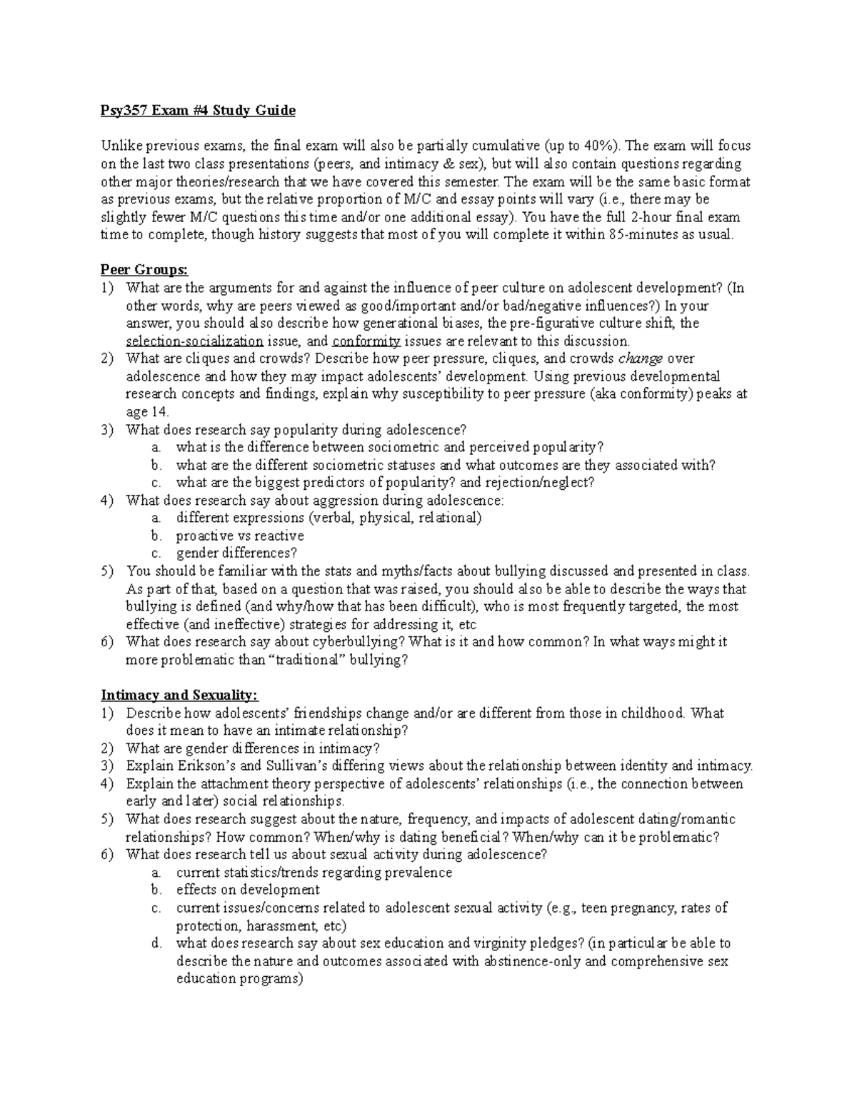 Exam+4+study+guide+sp2018 - Psy357 Exam #4 Study Guide Unlike previous ...