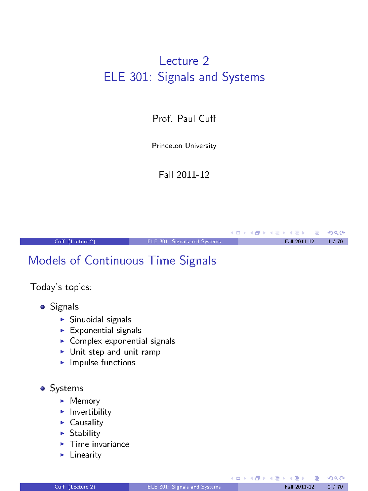 Lecture 2 2 - Nice - Lecture 2 ELE 301: Signals And Systems Prof. Paul ...