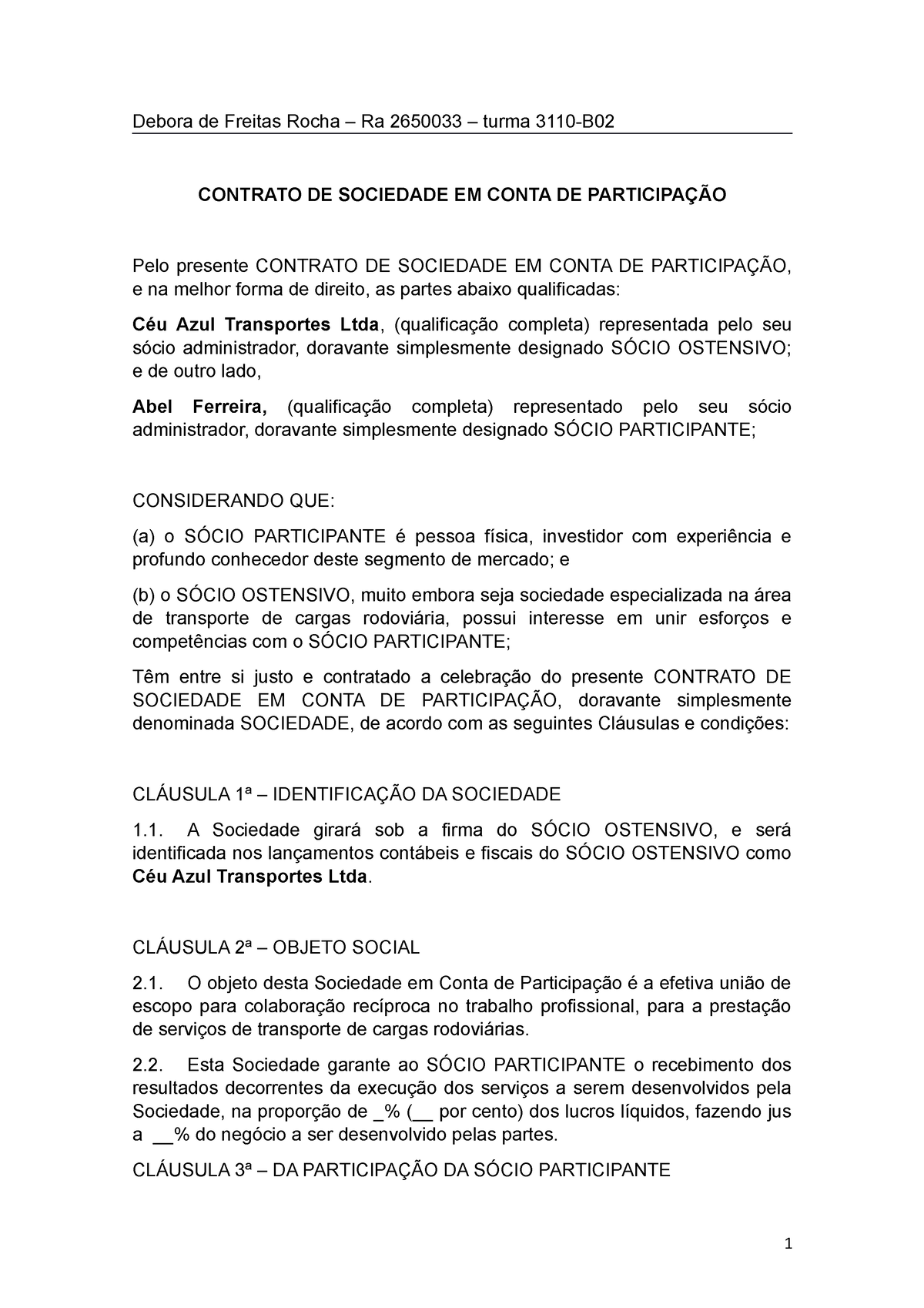 Contrato De Sociedade De Gaveta