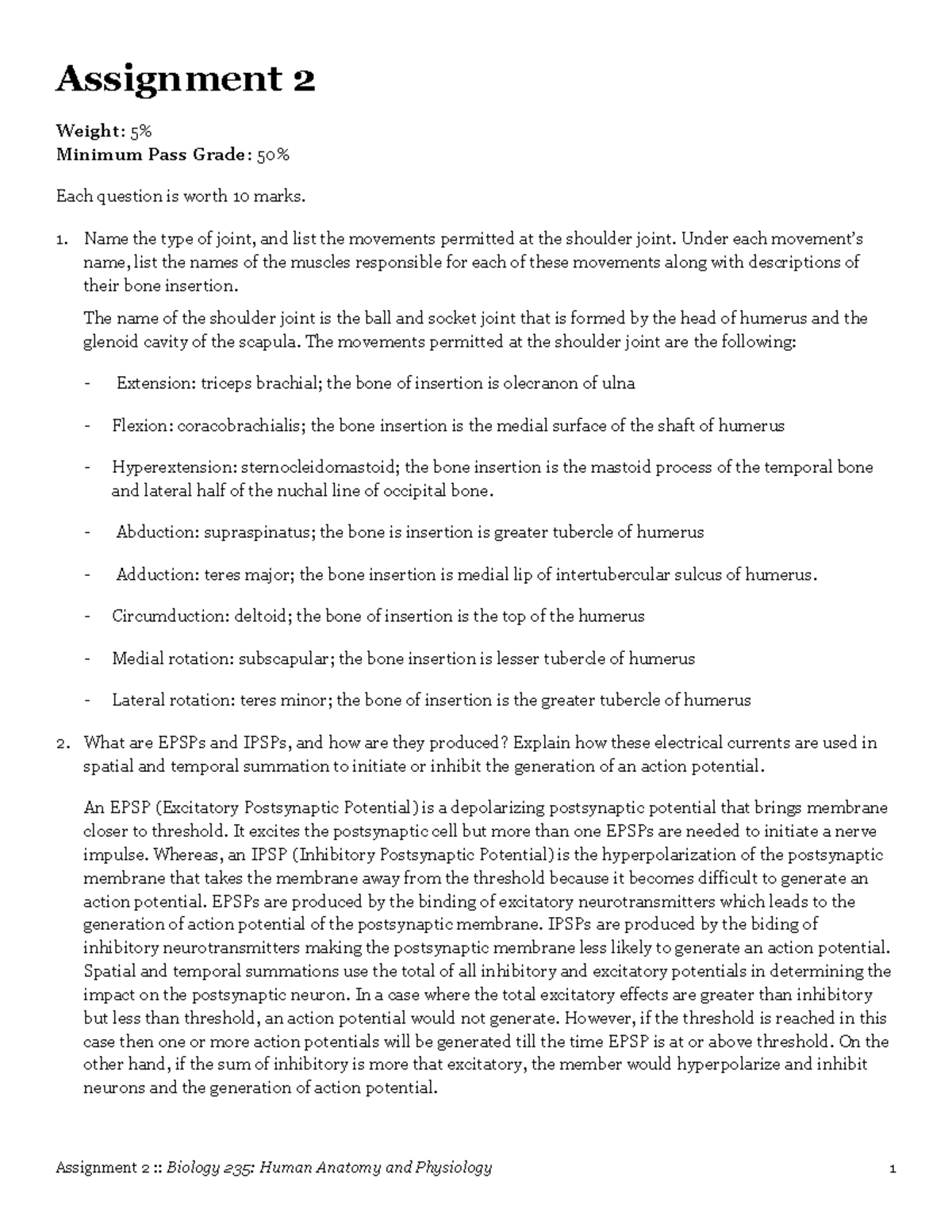 Assignment 02 Biol 235 Assignment 2 Weight 5 Minimum Pass Grade