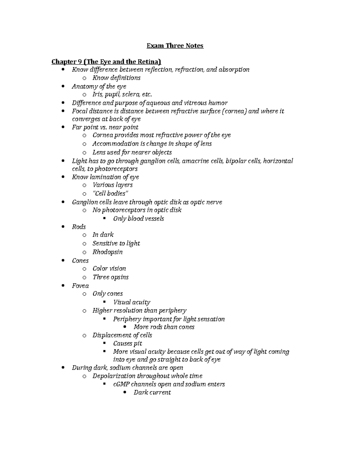 Vision Chapter 9 & 10 - Exam Three Notes Chapter 9 (The Eye and the ...