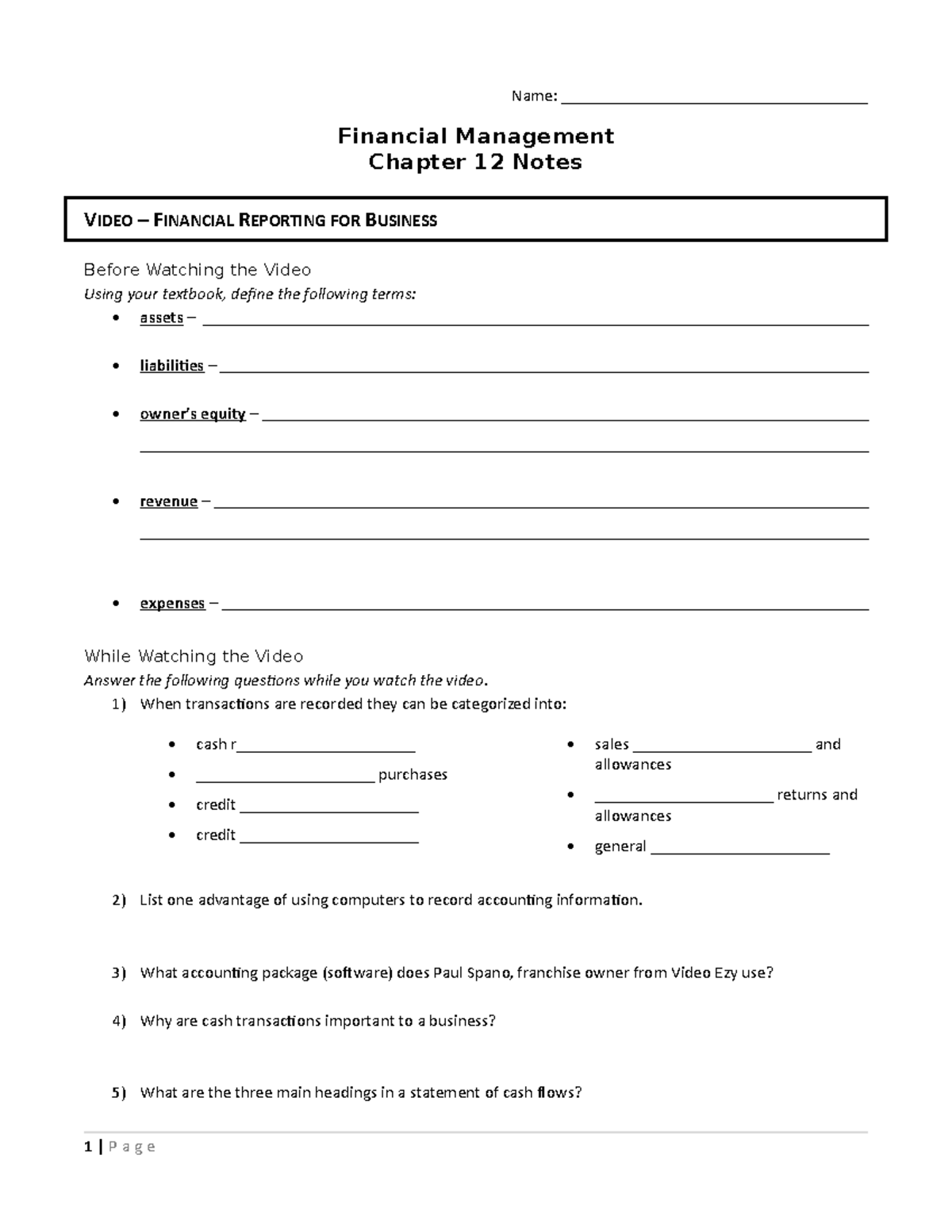 Chapter 12 Notes (2015 B) - Name ...