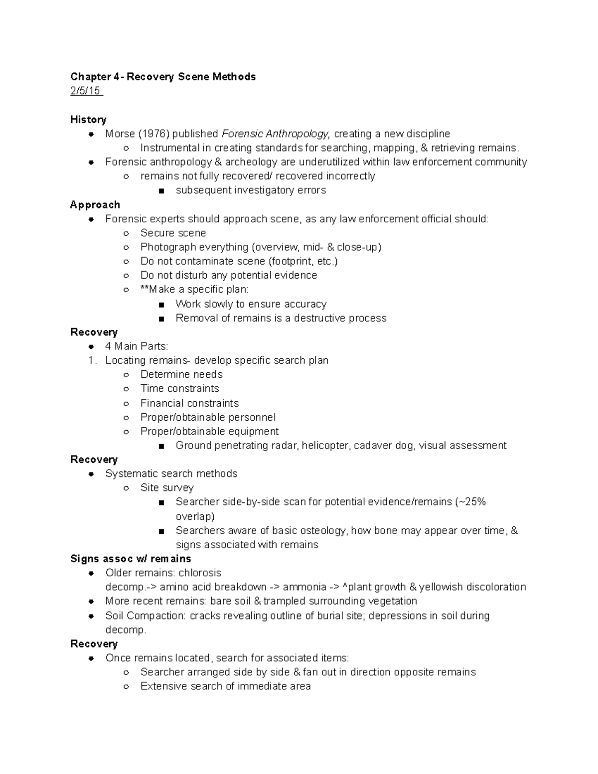 Forensic Anthropology- Chapter 4 Notes Recovery Scene Methods - Chapter ...