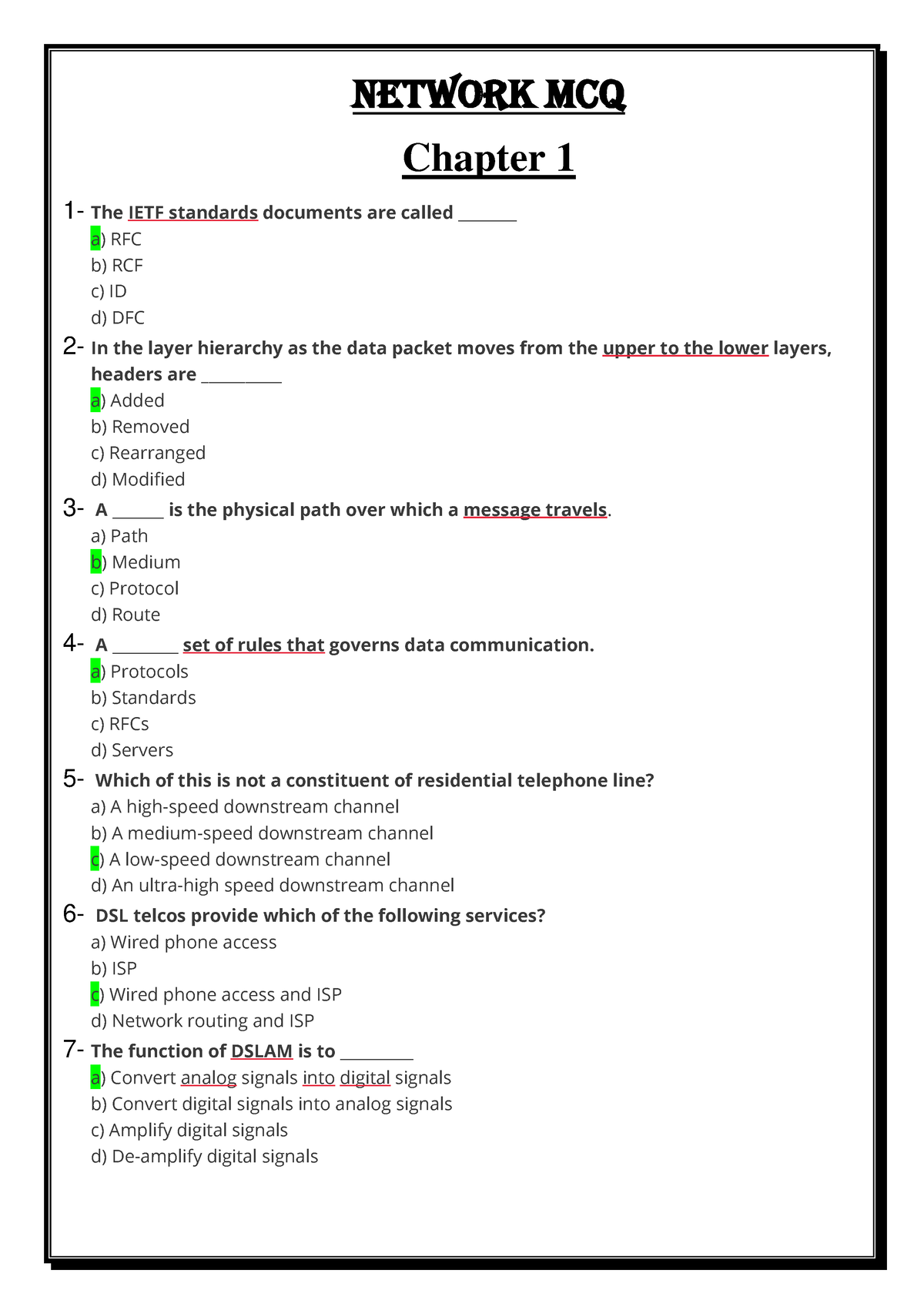 Network MCQ Chapter 1 - Network MCQ Chapter 1 1- The IETF Standards ...