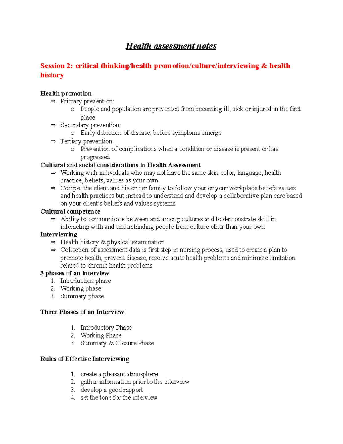 Health assessment notes copy introduction - NURS2320U - Ontario Tech ...